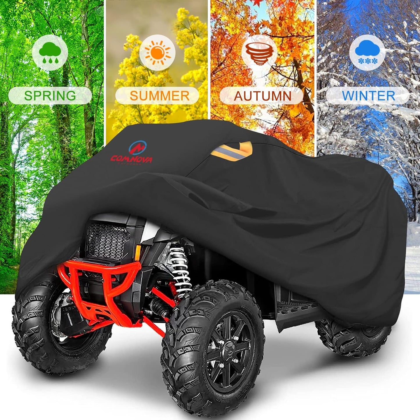 Comnova ATV Cover for 4 Wheelers - 101 Inch ATV Covers 600D Heavy Duty & Waterproof, Outdoor Four Wheeler Quad Cover All Weather Large for Polaris, Kawasaki, Arctic Cat, Honda, Yamaha and More