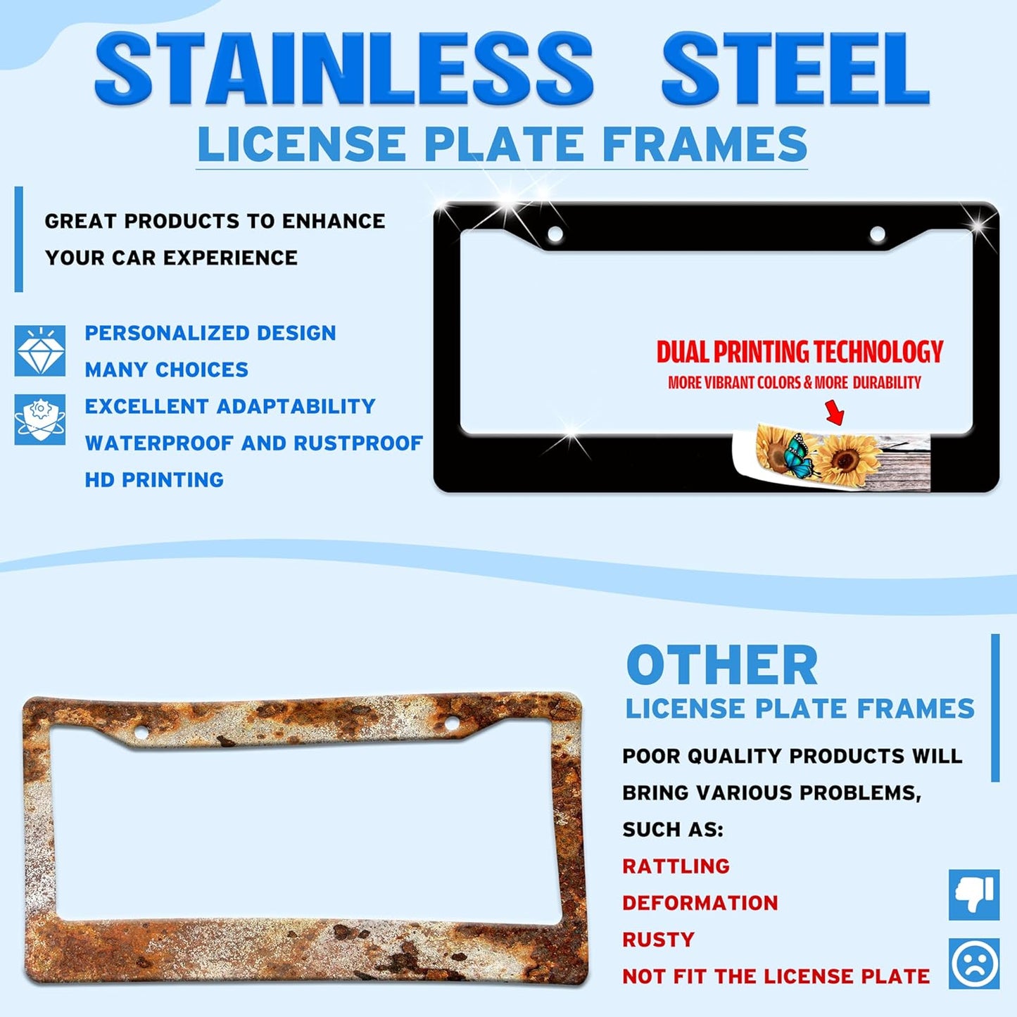 Turtle License Plate Frame Beach Shell Animal License Plate Holder for Front or Rear Car Tags Stainless Steel Funny Car Decoration with Screws 6.3 X 12.2 in