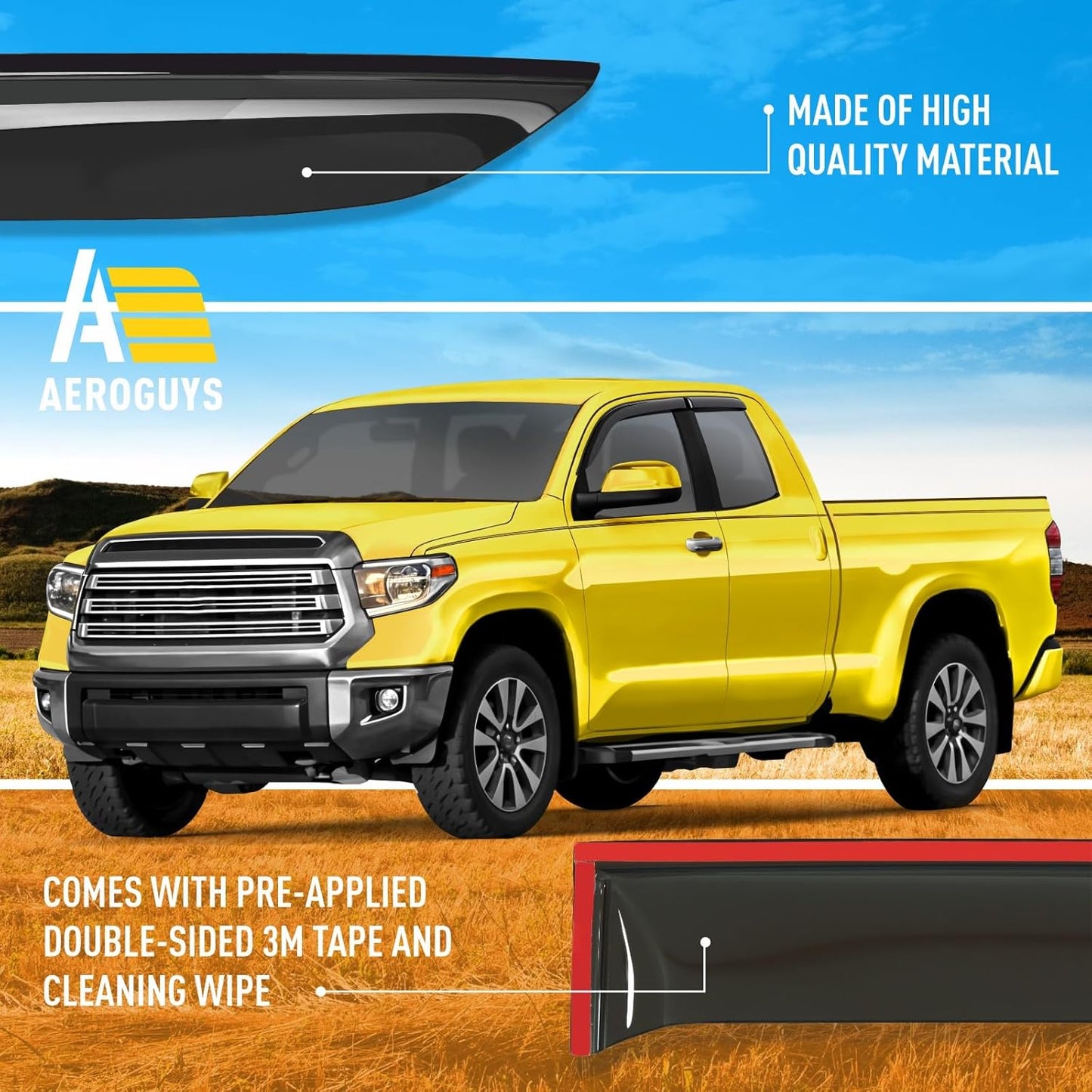 Extra Durable Window Deflectors Tape-On Window Visors Rain Guards Fit for Toyota Tundra 2007-2021 Double Cab, Sun Visors, Wind Vent for Shades, Exterior Car Accessories - 4pcs. AG0293