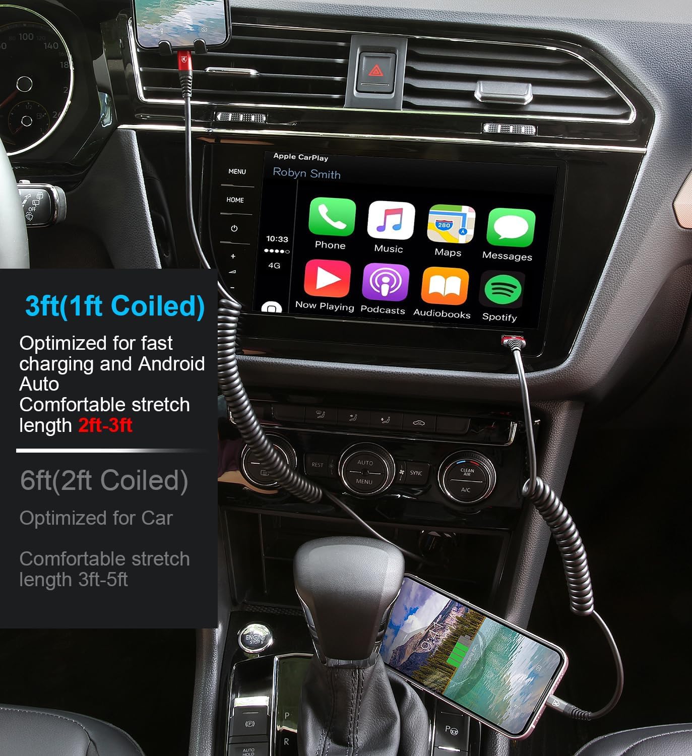 2 Pack Coiled Lightning Cable 3ft, iPhone Charger Cable for Car, [Apple MFi Certified] Lightning Cord Compatible with iPhone 14/13/12/11 Pro Max/XS MAX/XR/XS/X/8/7/Plus/6S iPad/iPod - Red