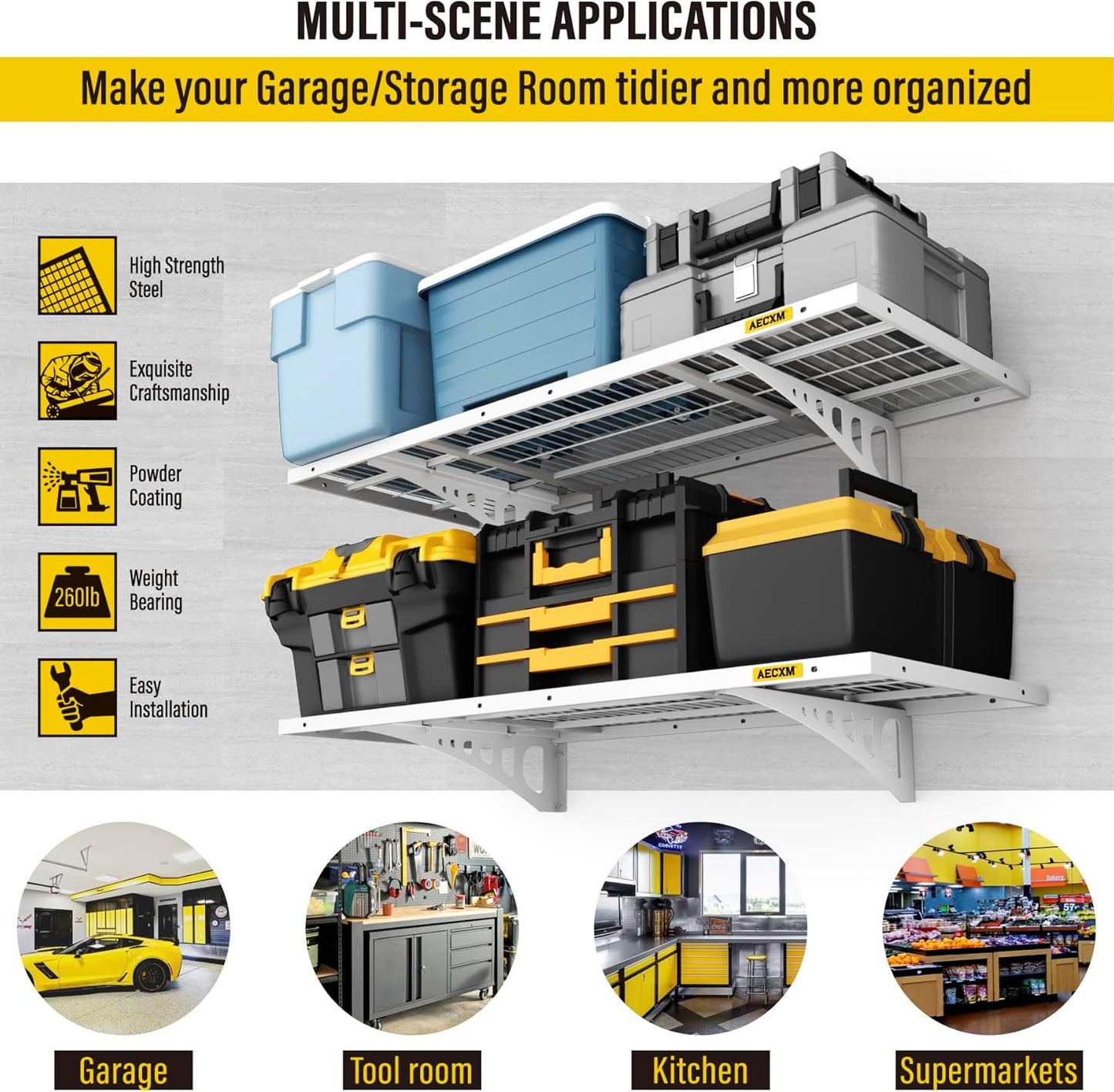 1.64x4ft 2Pack Wire Shelving Unit Heavy Duty Garage Storage Shelves Wall Mounted White 560lbs Load Capacity（20-inch-by-48-inch）