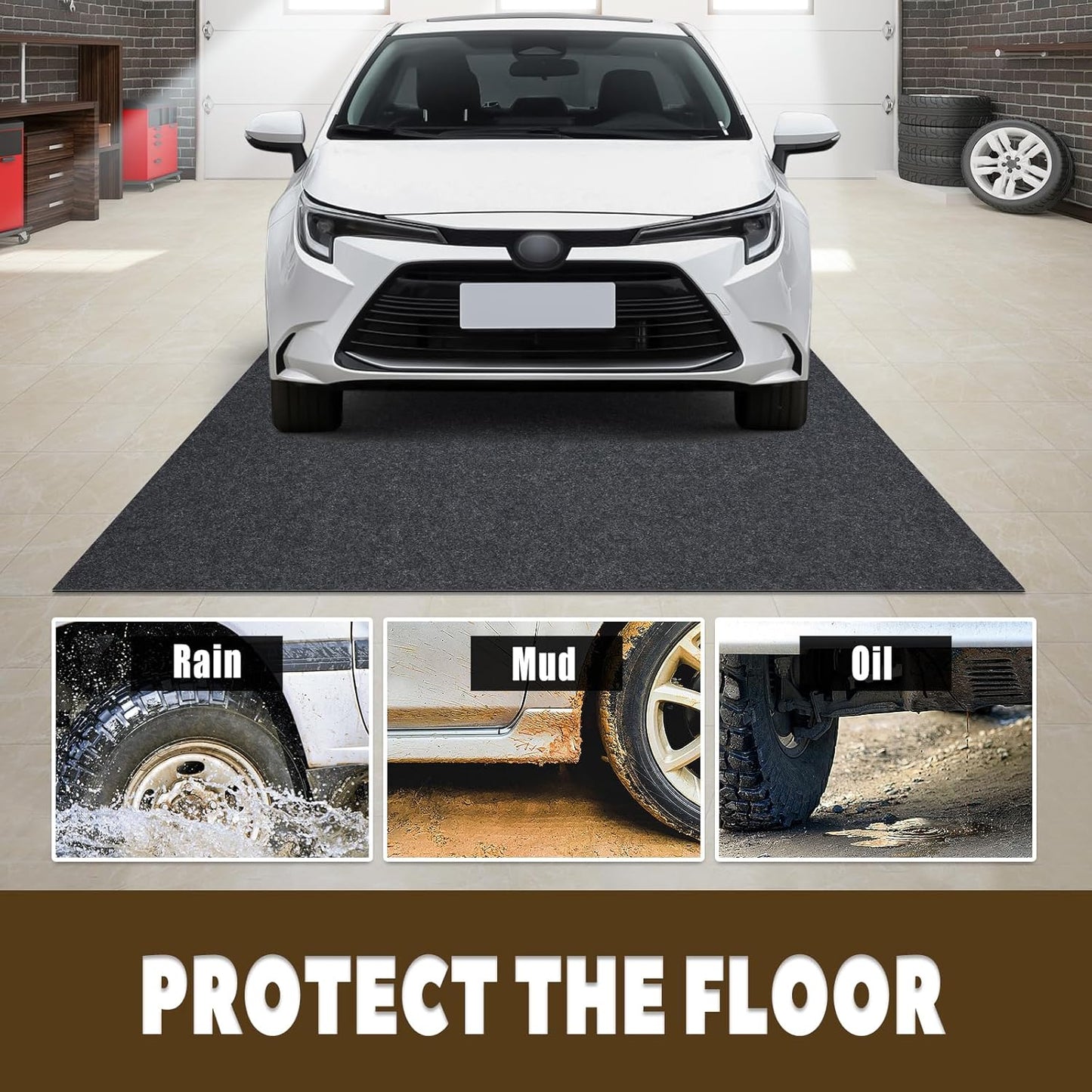 Oil Spill Mat, 3' x 7', Garage Floor Mat Under Car, Waterproof/Durable/Non-Slip TPR Backing, Reusable Absorbent Pad, Charcoal