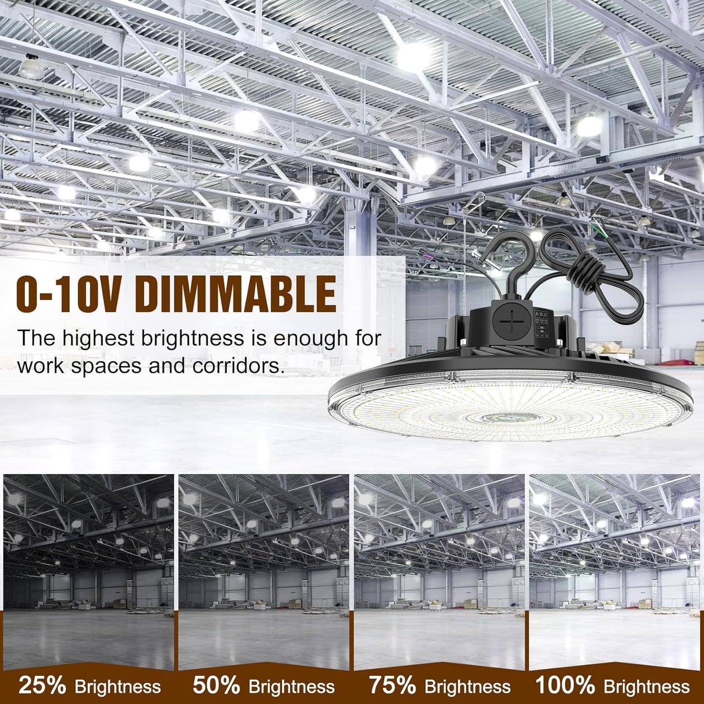 6 Pack 480V LED High Bay Light UL DLC Listed UFO Light 240W 200W 150W Adjustable, Dimmable High Bay LED Shop Lights 5000K Daylight, IP65 Commercial Bay Lighting for Warehouse Factory