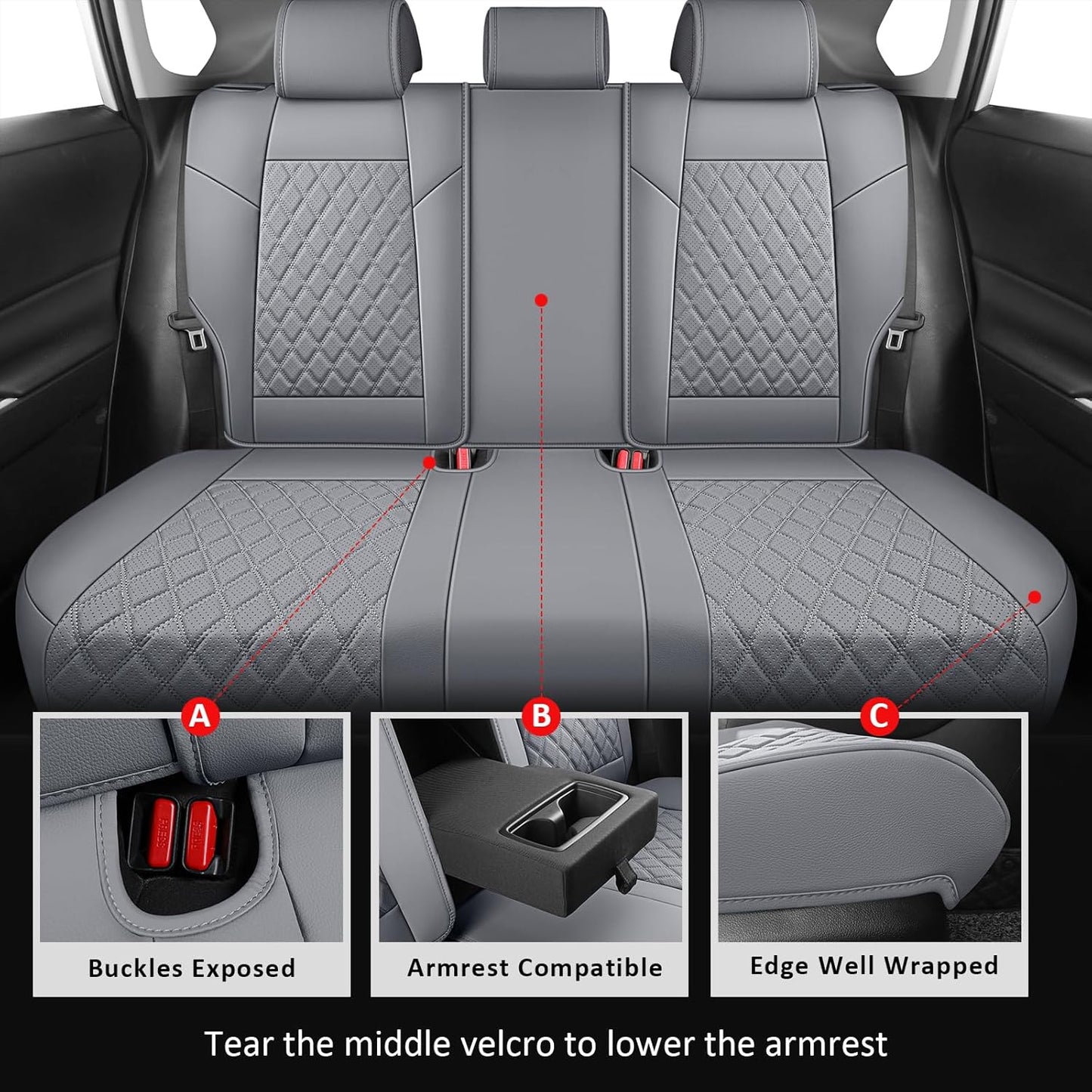 MIROZO RAV4 Seat Covers,Faxu Leather Car Seat Covers Non-Hybrid Fits for 2019-2025 Toyota RAV4 LE,XLE,XLE Premium,Limited,SUV Seat Cover,Seat Cushion Full Set (Not for Adv & TRD-Off,Grey)