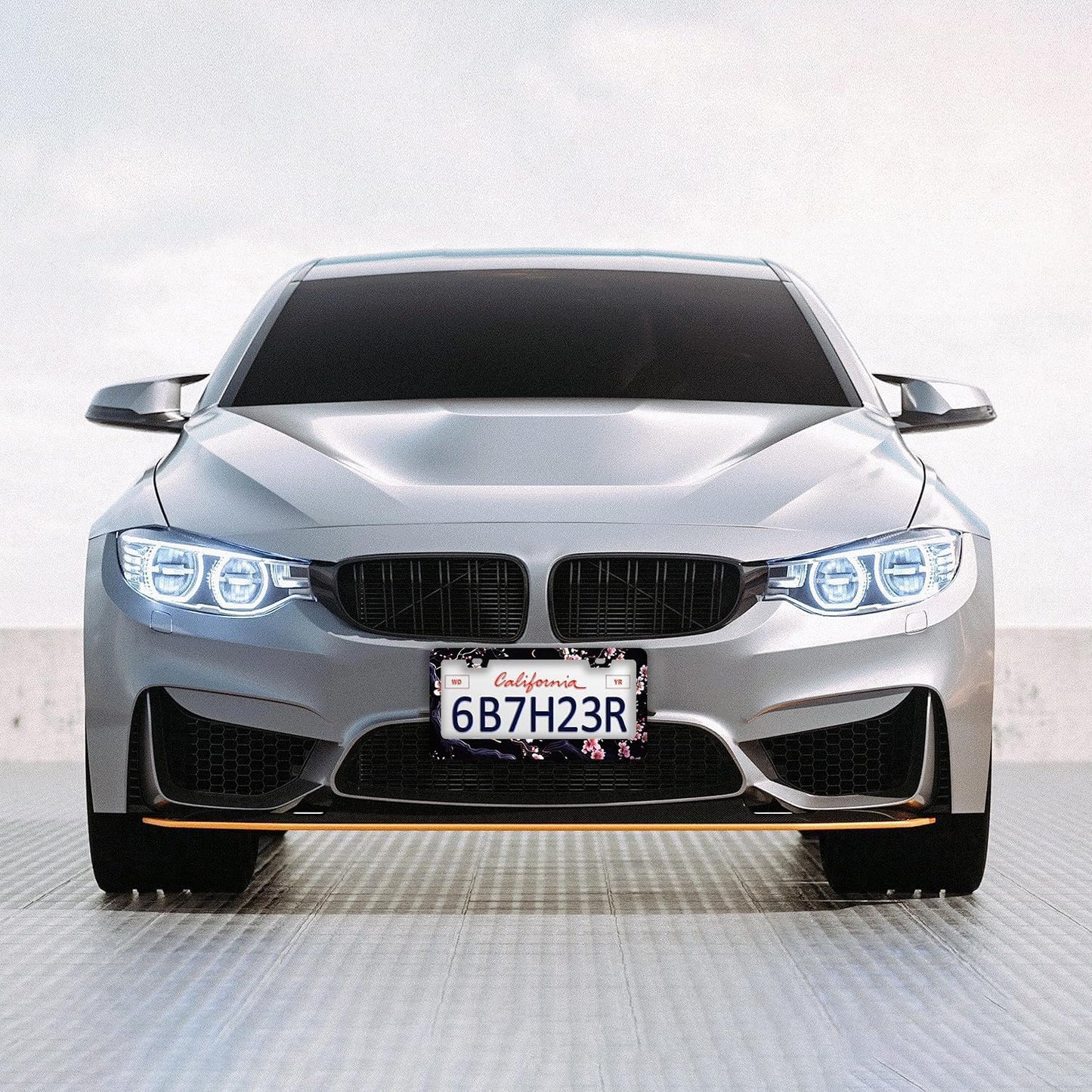 Watercolor Cherry Blossom License Plate Frames - 2 Pcs Set 2 Holes Stainless Steel Metal Auto Car Accessories Decoration License Plate Frame Cover Size 6.3" x 12.2" Fit US Vehicles for Women Men Gift