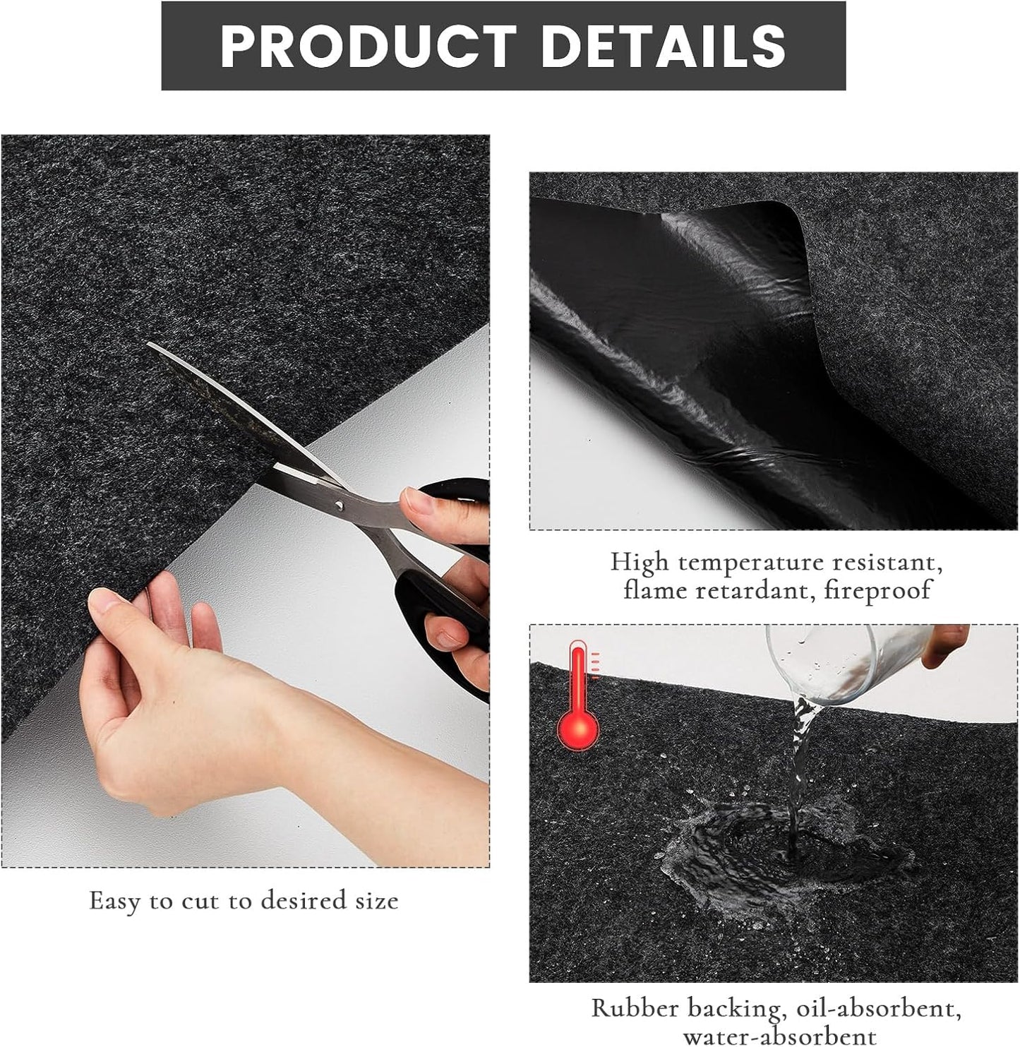 4 Pcs 36 x 60 Inch Oil Spill Mat for Driveway Garage Under Car Leaks Absorbent Oil Pad, Black Rubber Mat Garage Floor Protecting with Waterproof Backing, Reusable, Washable, Non Slip