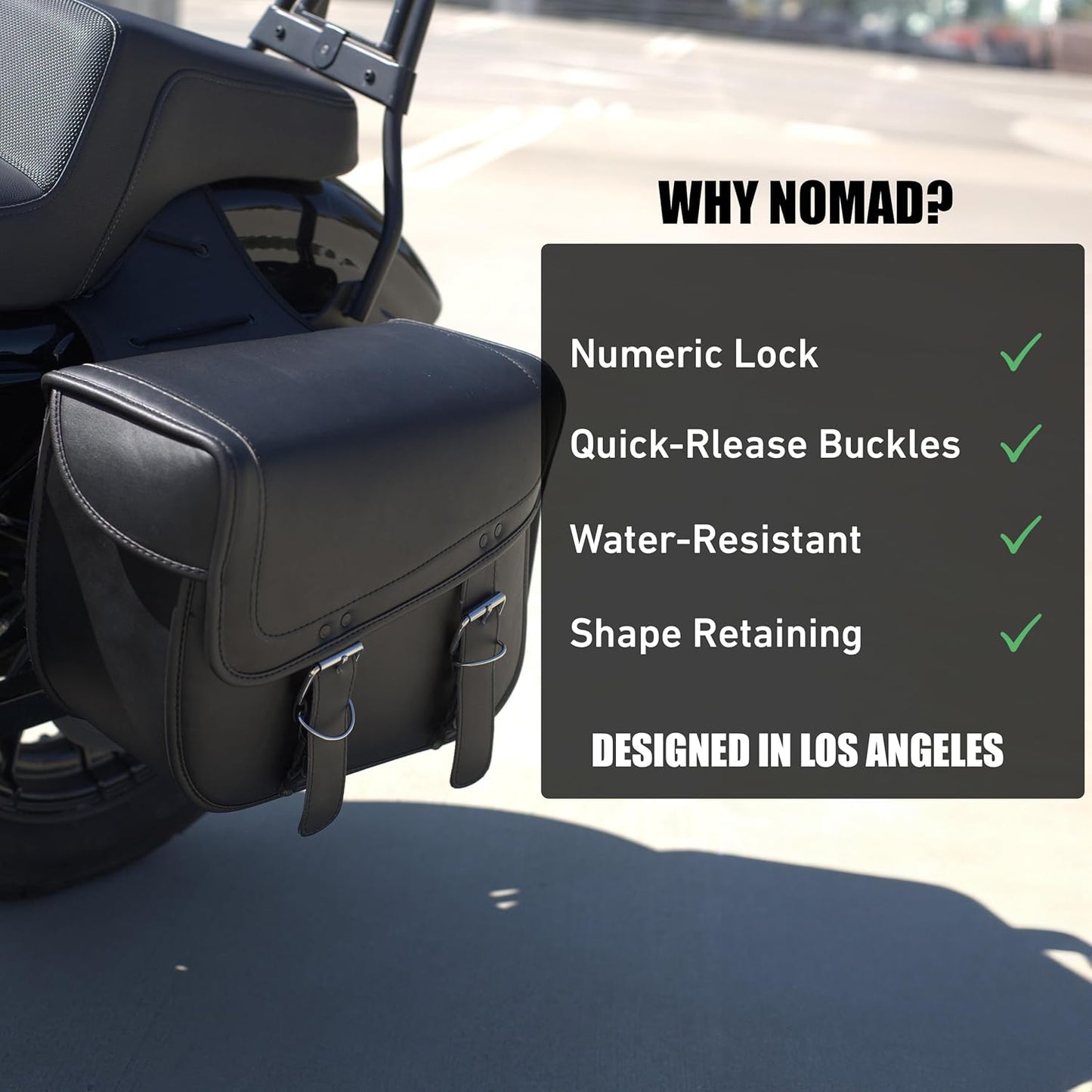 Nomad Leather Motorcycle Saddlebags Large Quick-Easy Universal Fit Throw Over Saddle Bags Cruiser Biker Side Bags (Black)