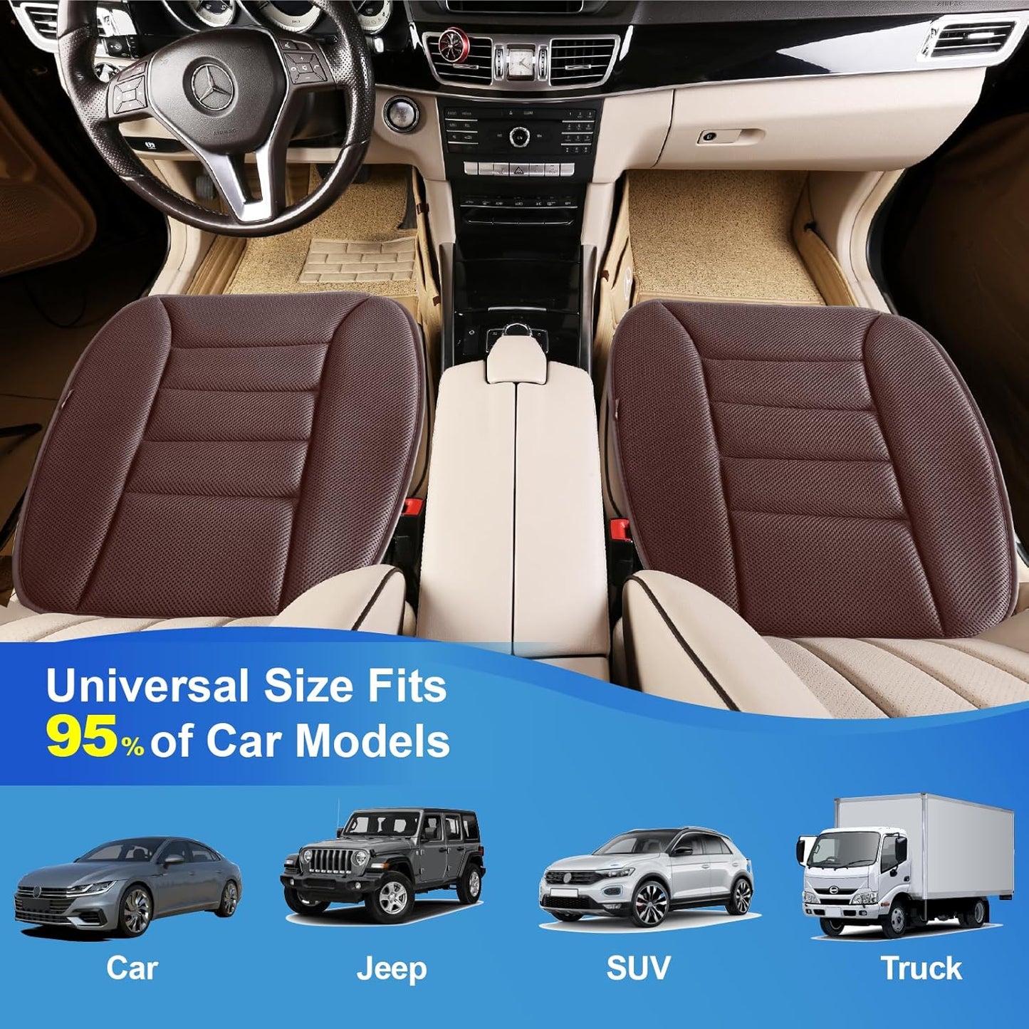 Premium Car Seat Cushion, Driver Cushion with Comfort Memory Foam & Non-Slip Rubber Bottom, Car Seat Pad Works with 95% of Vehicles and Office Chair or Home - 4D Brown