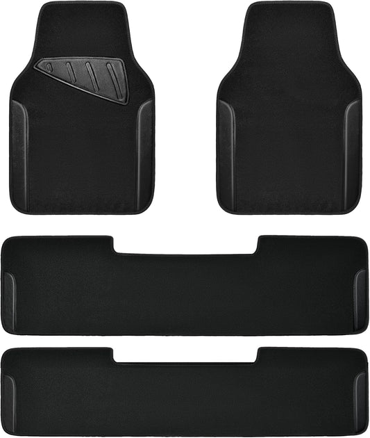 CAR PASS Waterproof Universal Faux Leather 3Row Car Floor Mats, Black Car Mats Fit for SUV,Vans,sedans, Trucks,Set of Vehicles Car Carpet with Driver Heel Pad and Anti-Slip Nibs Backing (Black 3Row)