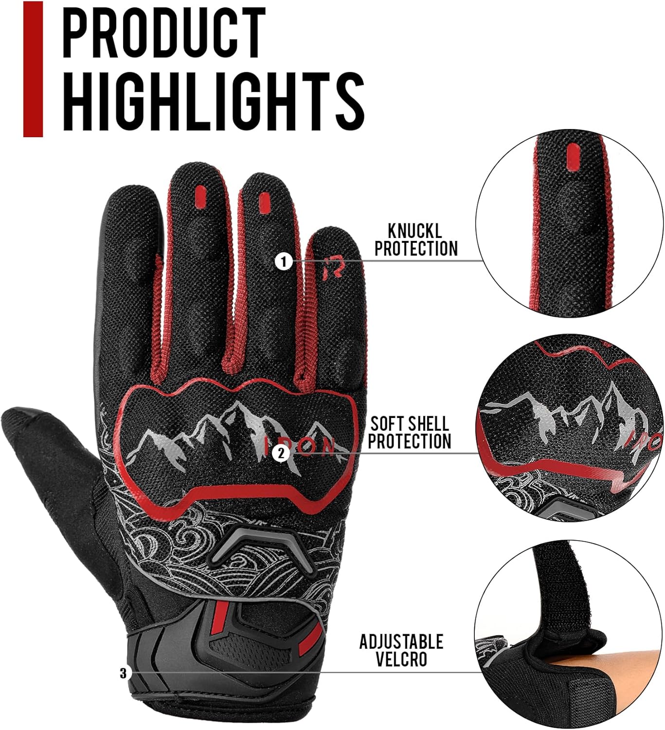 BORLENI Motorcycle Gloves Motorbike Glove for Men Women Full Finger Knuckle Protection Touch Screen Cycling ATV Hiking Riding