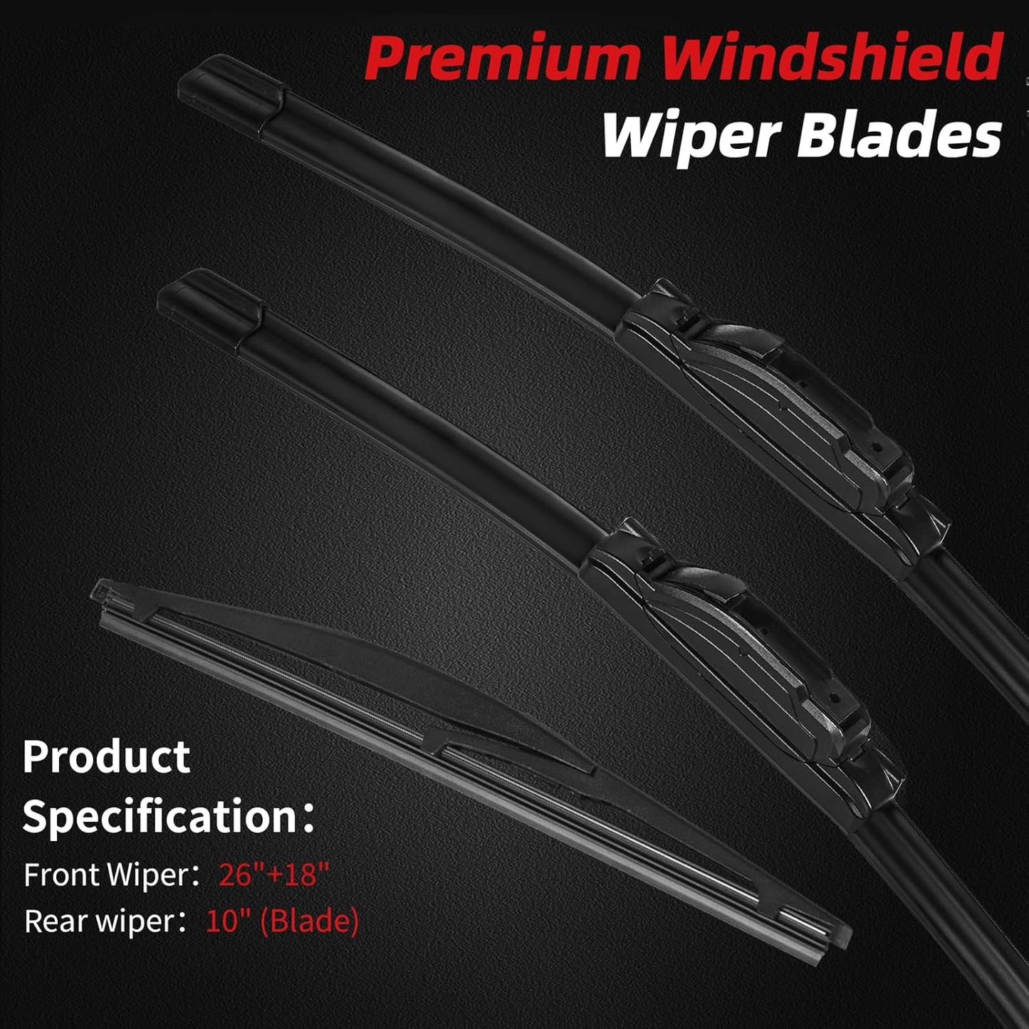 OTUAYAUTO Premium Windshield Wiper Blades - Replacement for Honda HRV HR-V 2016-2022, All-Weather Performance, Front and Rear Wiper Blades, U Hook - 26"+18"+10" (Pack of 3)