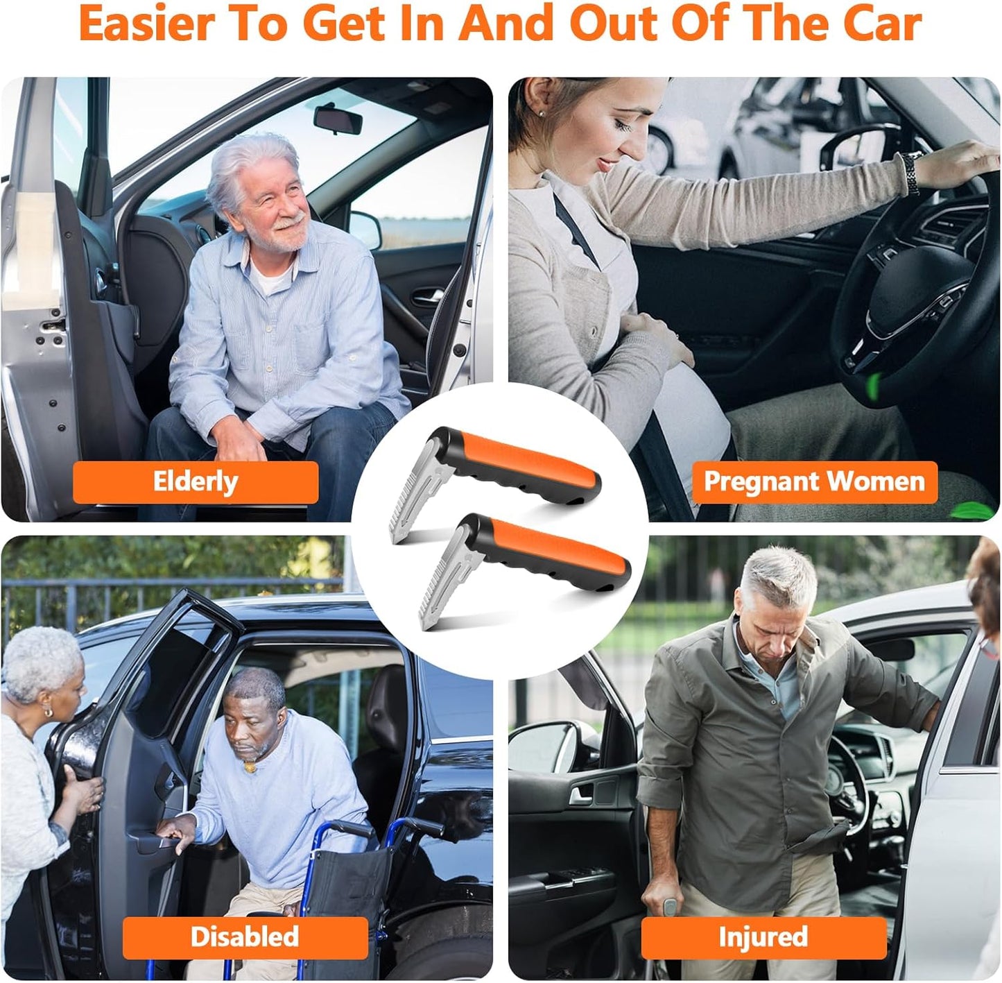 Car Door Handle for Elderly - 2025 New 3-in-1 Car Handle Assist, 2 Pack Auto Cane Portable Vehicle Support Handle Door Assist Bar, Max Load 500 Lbs, Anti-Slip Design (Orange-2-Pack Car Handle)