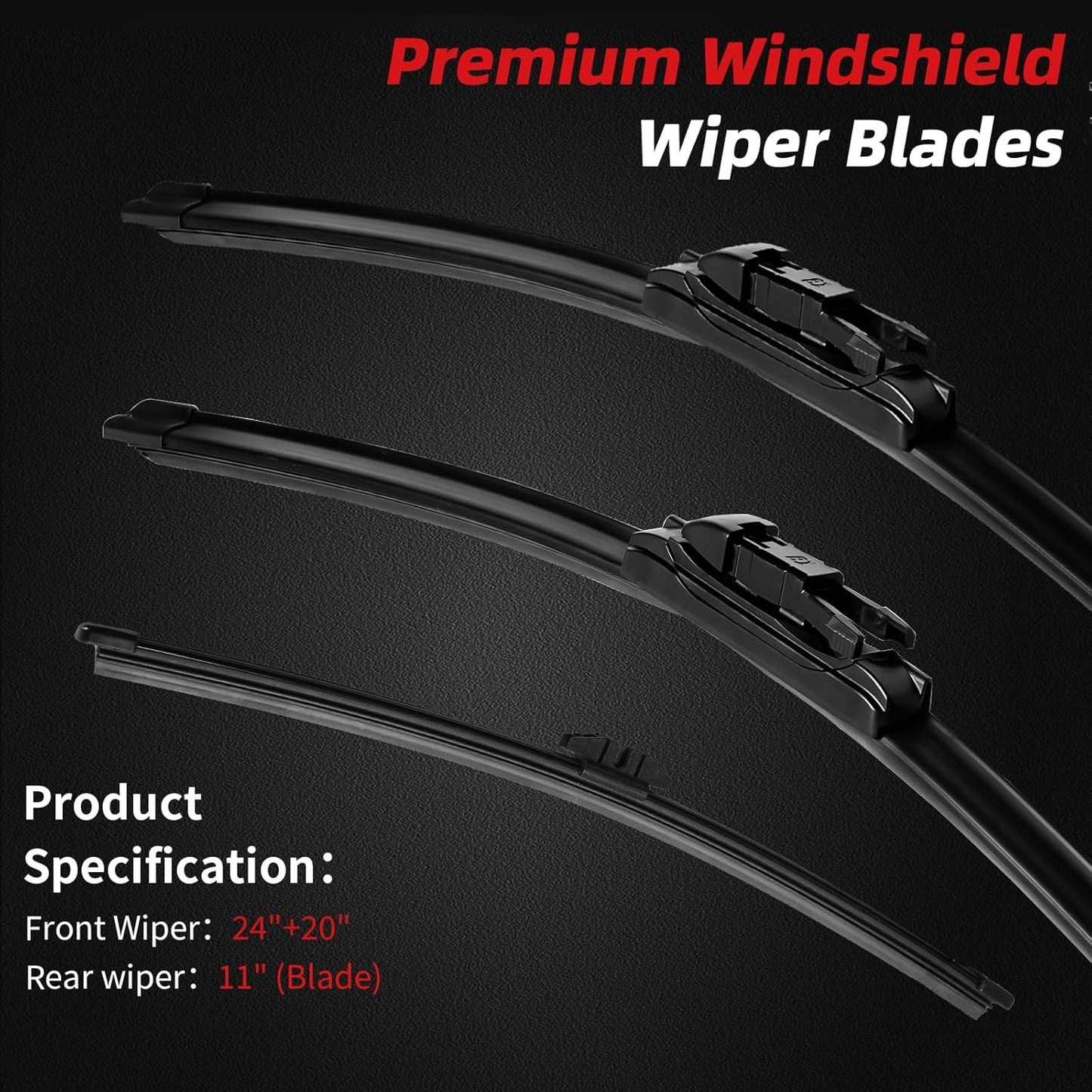 OTUAYAUTO Premium Windshield Wiper Blades - Replacement for Ford Escape 2020-2023 - Precision Fit, All-Weather Performance, Front and Rear Wiper Blades, Pinch Tab - 24"+20"+11" (Pack of 3)