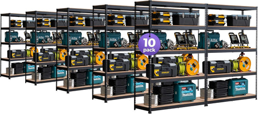 HOMEDANT 5 Tier Laminated Boltless Heavy Duty Garage Storage Adjustable Wide Size Metal Shelving Unit Utility Rack Shelves Organization Shelf Shed Warehouse 47.7" W x 18.2" D x 71.3" H 10Pack