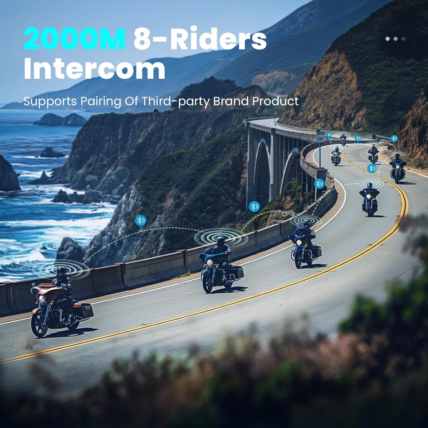 gearelec Motorcycle Helmet Bluetooth Headset [Deep Bass & Super-Noise-Reduction] Shark Pro Motorcycle Bluetooth Headset with Upgrade Hi-Fi Speakers, 2000M 8 Riders Intercom