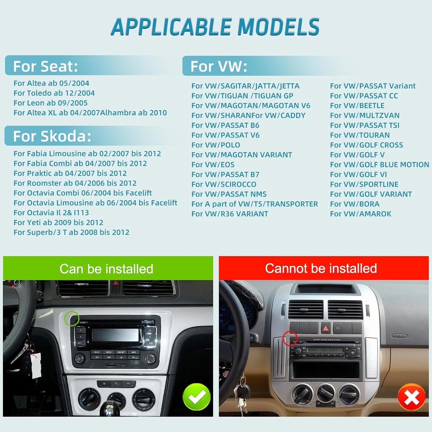 [4G+64G] 9 inch Car Radio for VW Jetta Passat Seat Golf Tiguan Beetle, 9inch Touch Screen Android Volkswagen Jetta Stereo, Wireless Carplay/Android Auto/32 EQ Audio/SWC