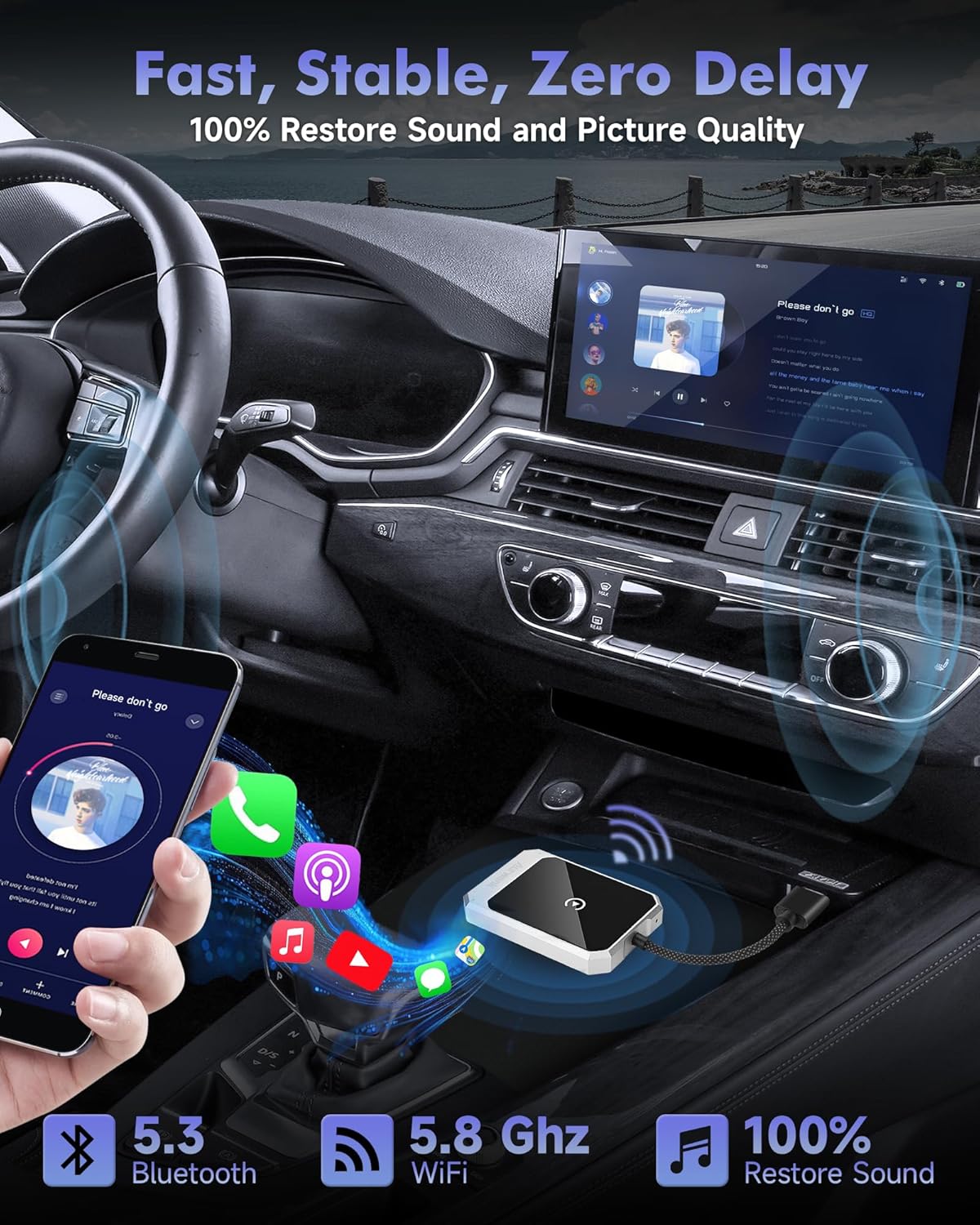 Wireless CarPlay Adapter for iPhone - Plug & Play Wired to Wireless Apple CarPlay Adapter, Fast Auto Connect, Stable & No Delay, Mini Wireless CarPlay Dongle for Cars from 2016 and iPhone iOS, Silver