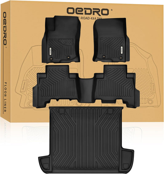 OEDRO Floor Mats&Cargo Liner Fit for Toyota 4Runner 2013-2024(Only 5 Seater, Not Fit 7 Seats) Custom Fit TPE All Weather Floor Liner, 1st & 2nd Row Full Set Car Liners, Black