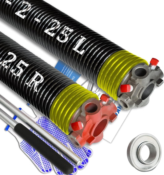Garage Door Torsion Spring Set, Pair of 2" Electrophoresis Coated Garage Door Springs Replacement with 2 Non-Slip Winding Bars and Bearing, Minimum 16000 Cycles (.207x2x25)