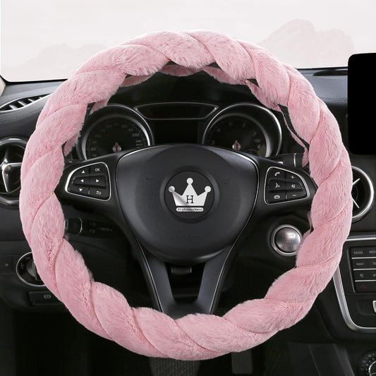 Luxury Fluffy Winter Car Steering Wheel Cover for Women Soft Warm Plush Cute Auto Accessories for Vehicle, Sedan, Universal, Fuzzy, Anti Slip, Pink, Standard Size, 14.75-15.15"