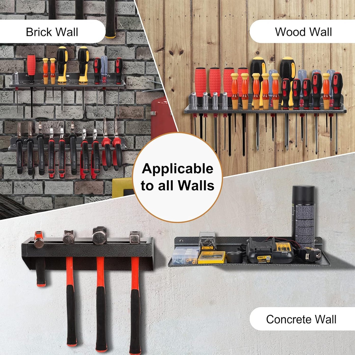 Screwdriver Organizer, Metal Plier Organizer Hammer Rack Screwdriver Holder Hand Tool Organizer and Storage Rack Wall Mount for Garage Workshop Workbench - 4 Pack