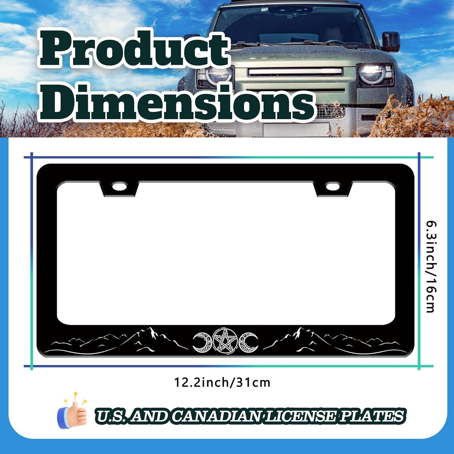Triple Goddess License Plate Frame Mountains Moon License Plate Holder for Front or Rear Car Tags Reusable Durable Stainless Steel Car Funny Decoration with Screws 6.3 X 12.2 Inch for Men Women