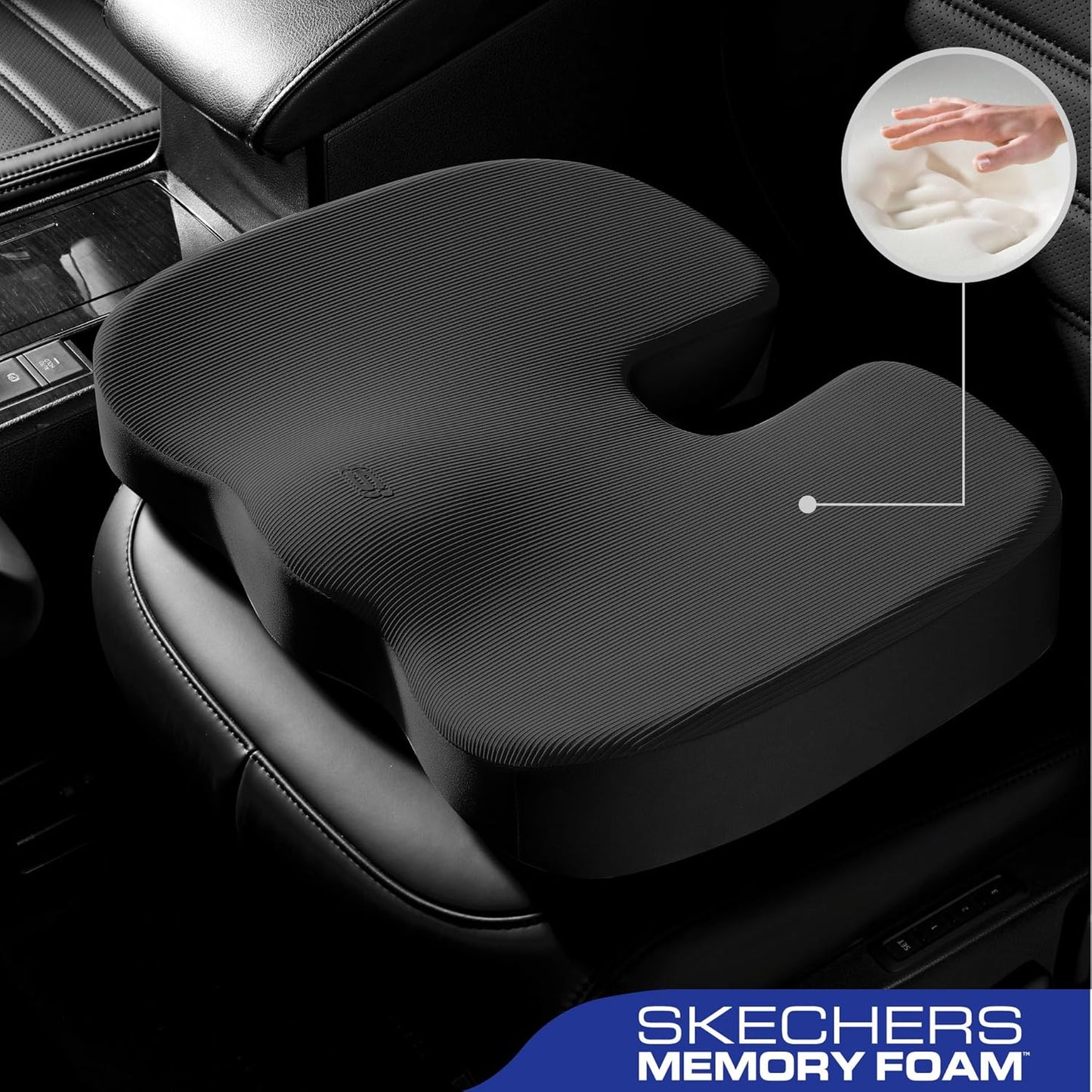 Skechers Memory Foam Seat Cushion,Office Chair Cushion for Tailbone Pain Relief,Butt Pillow for Office Chair,Car seat Cushion,Computer Desk,Long Sitting Office Workers,and Car Drivers,Black