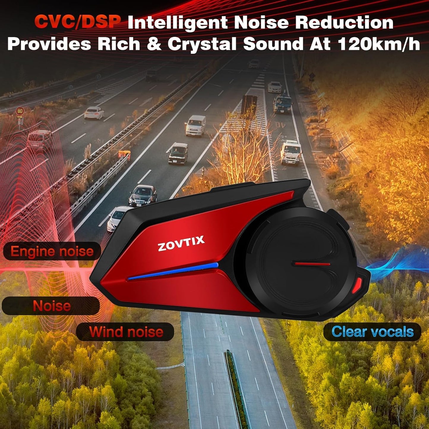 Motorcycle Helmet Headset Support 8 Riders Group Intercom Communication System X8 Intercom with Music Sharing/HiFi Sound/3 EQ Music Modes/DSP&CVC Noise Cancellation/IP67/FM Radio/Wake up Siri - 1 Pack