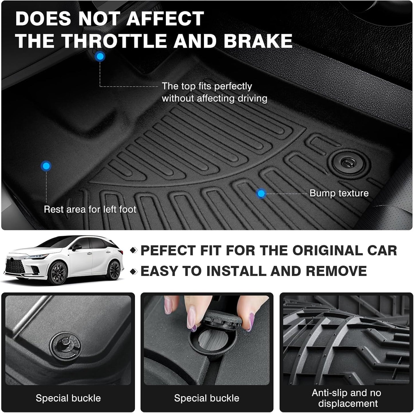 Powerty Floor Mats for 2023 2024 2025 Lexus RX RX350 RX350h RX500h (NOT for RX450h+ PHEV) Accessories All Weather Floor Liner 3D TPE 1st & 2nd Row Floor Mat Heavy-Duty Floor Liners