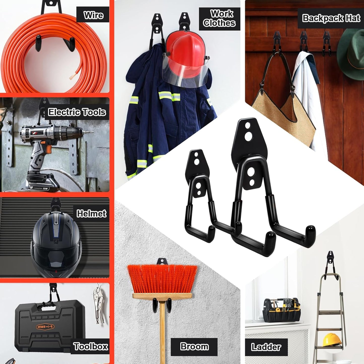 15 Pack Garage Hooks Heavy Duty with Anti-Slip Coating Wall Mount Storage Organizer for Hanging Power and Garden Tools, Ladder, Hose, Bikes, Ropes, Bulk Items Shed Hooks