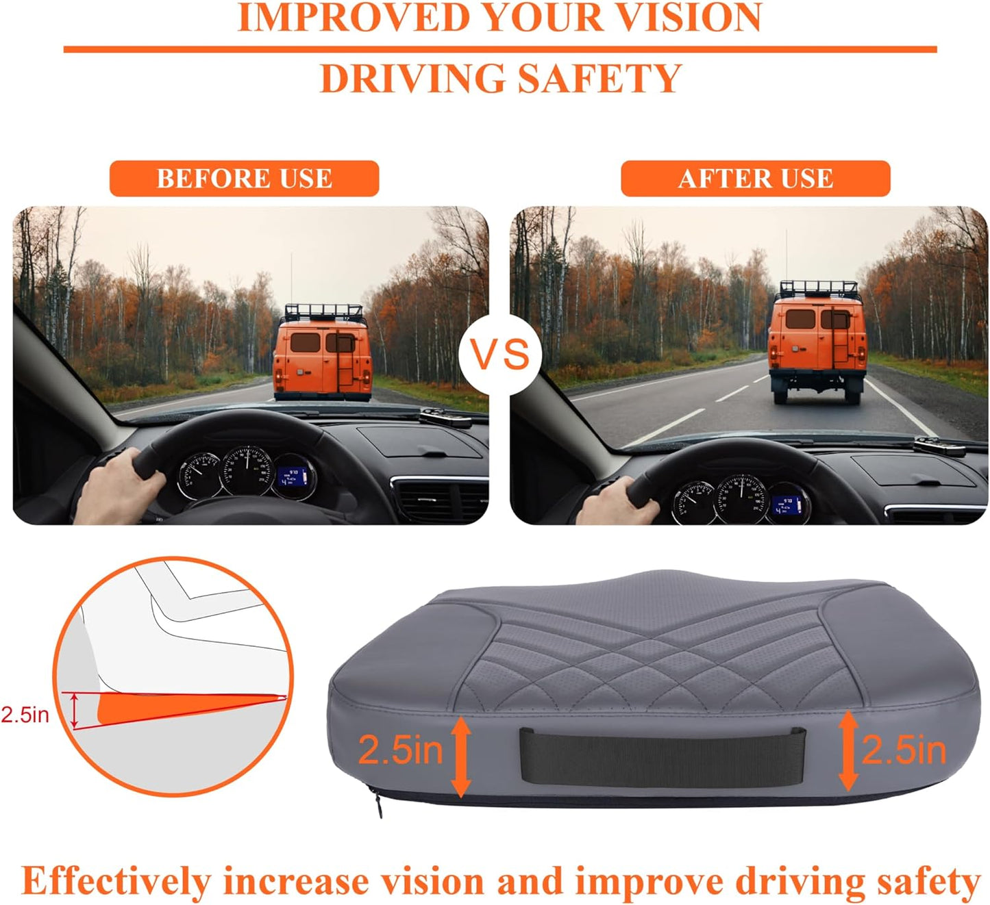 kingphenix Premium Car Seat Cushion, Memory Foam Driver Seat Cushion to Improve Driving View- Coccyx & Lower Back Pain Relief- Seat Cushion for Car, Truck, Office Chair (Dark Grey)