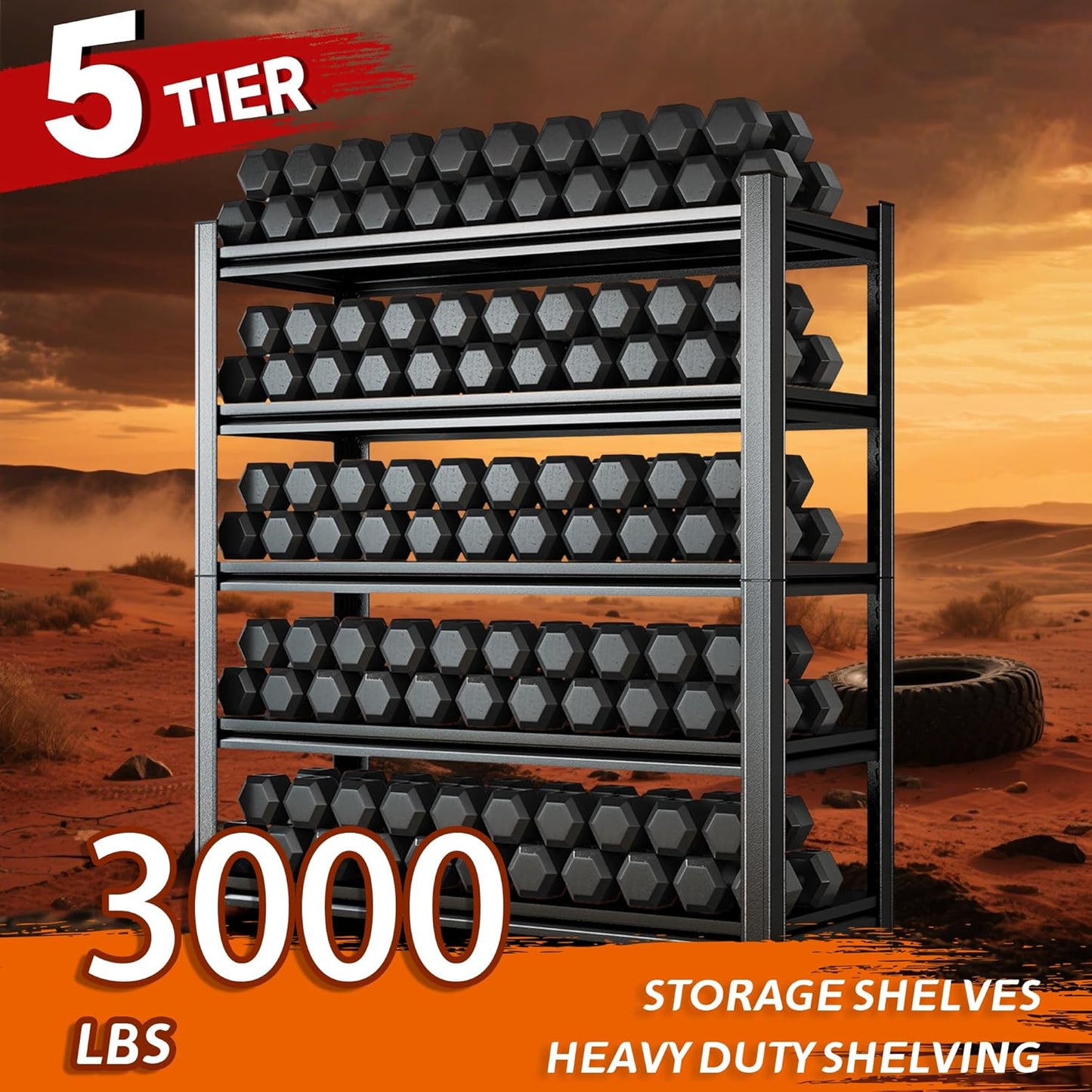 Heavy Duty 5-Tier Shelving Unit 3000LBS Capacity - Adjustable Steel Garage Shelves for Warehouse, Basement Storage(77''H x 35.4''W x 13.8''D)