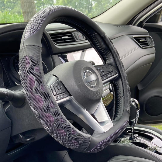 PINCTROT D Shaped 14.5-15 Inch Steering Wheel Cover Great Grip with 3D Honeycomb Anti-Slip Design, Flat Bottom 14.5-15 Inch (Purple)