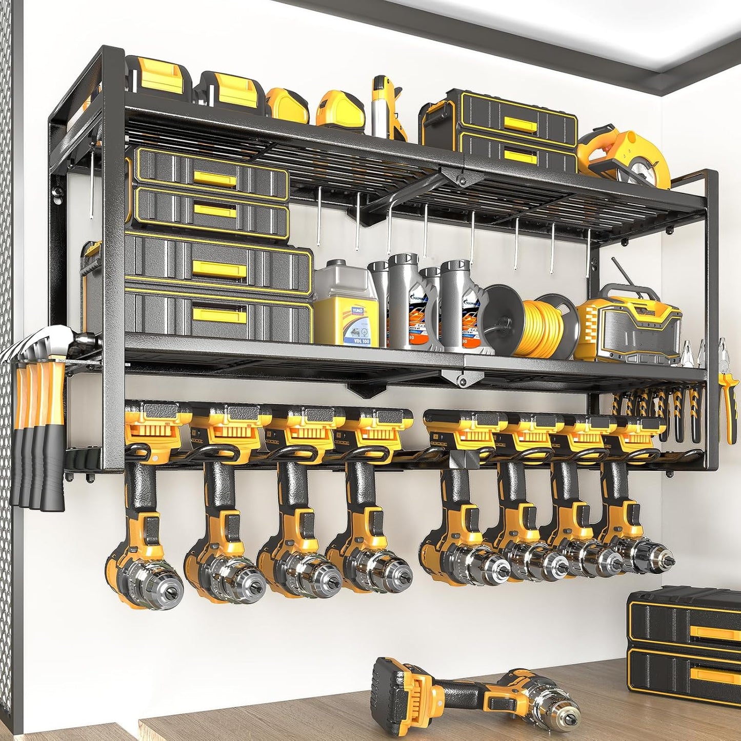 SOYEEZE Power Tool Organizer - 8 Drill & Screwdriver Wall Mount, 3 Layer Storage Rack with Hammer & Plier Holder