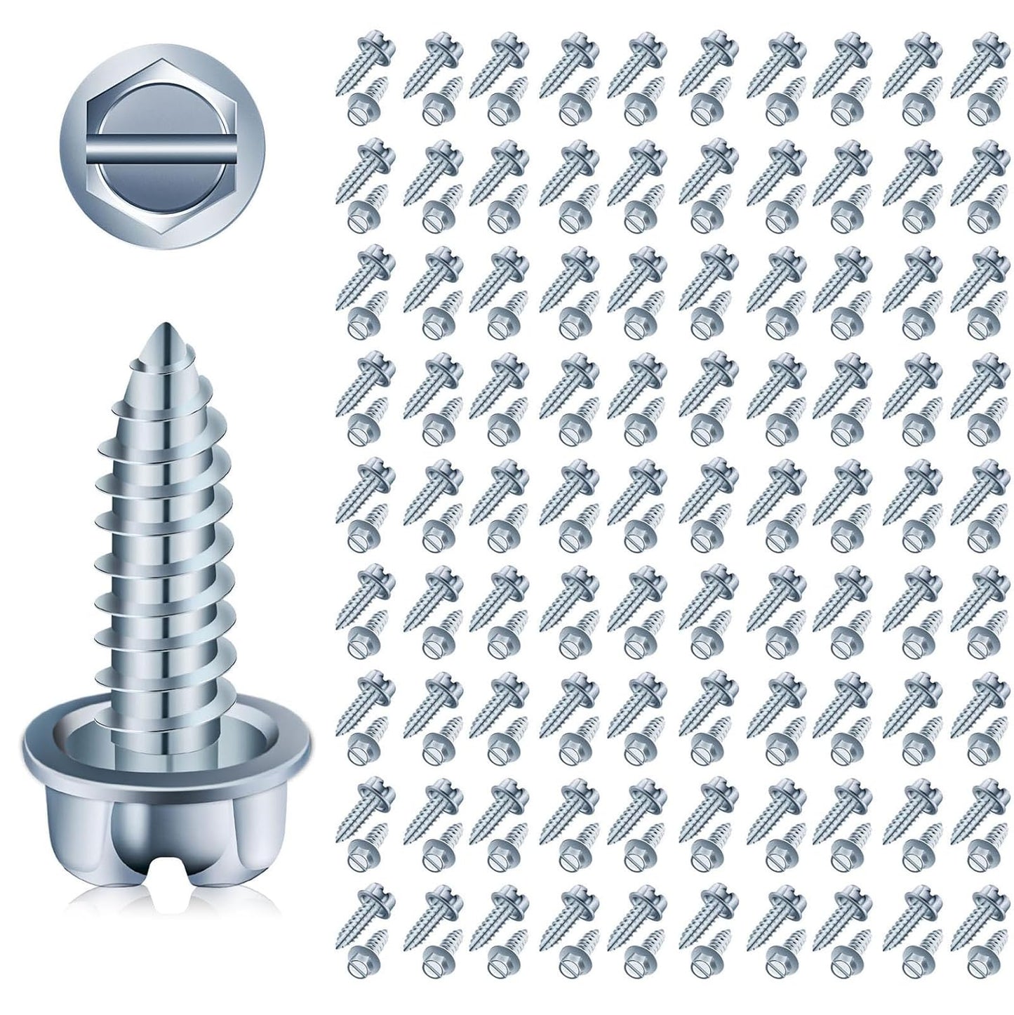 【Upgraded】 100 Pcs License Plate Mounting Screws for Car Dealers #14 x 3/4" Slotted Hex Head License Plate Bolts with Rustproof Finish, Car License Plate Screws for License Plates Frames