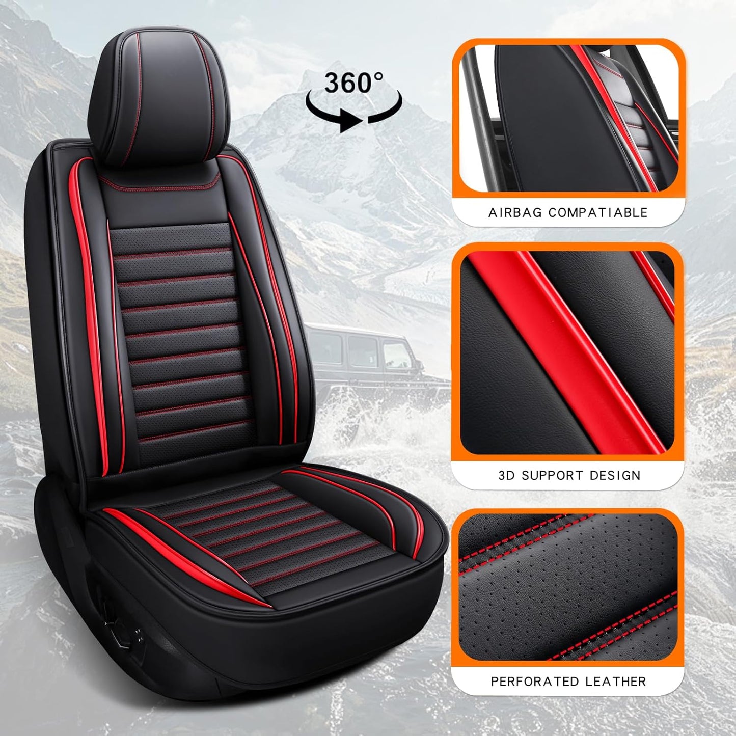 Leather Car Seat Covers Full Set, Universal Faux Leather Car Seat Covers 5 Seats, Automotive Seat Covers for Most Sedans SUVs Trucks, Front and Rear Seat Covers,Wine Red