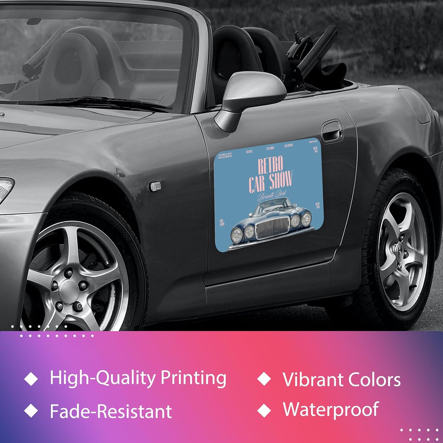 Custom Car Magnet for Business 2-Pack Vivid Printing Reflective Fade-Resistant Material Car Advertising Sign Personalized Magnetic Sheets for Vehicles Multi Size 10x20in