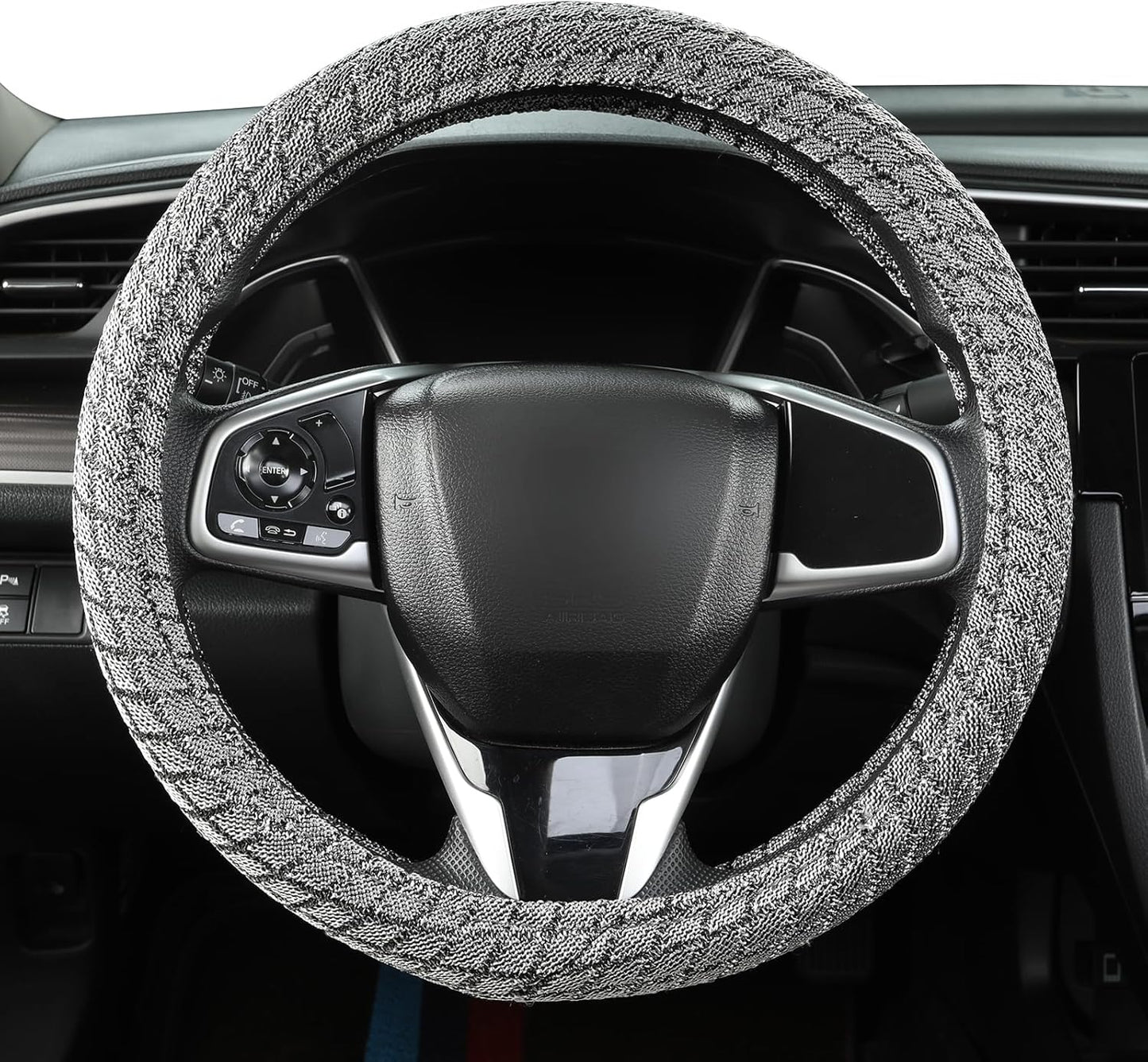 Auto Newer Breathable Steering Wheel Cover Suitable For Four Seasons，Anti-Slip Design，Odorless，Easy Carry ，Unviersal Fit for Truck SUV Sedans Vans，Interior Accessories Standard Size[14" 1/2-15"]（Grey）