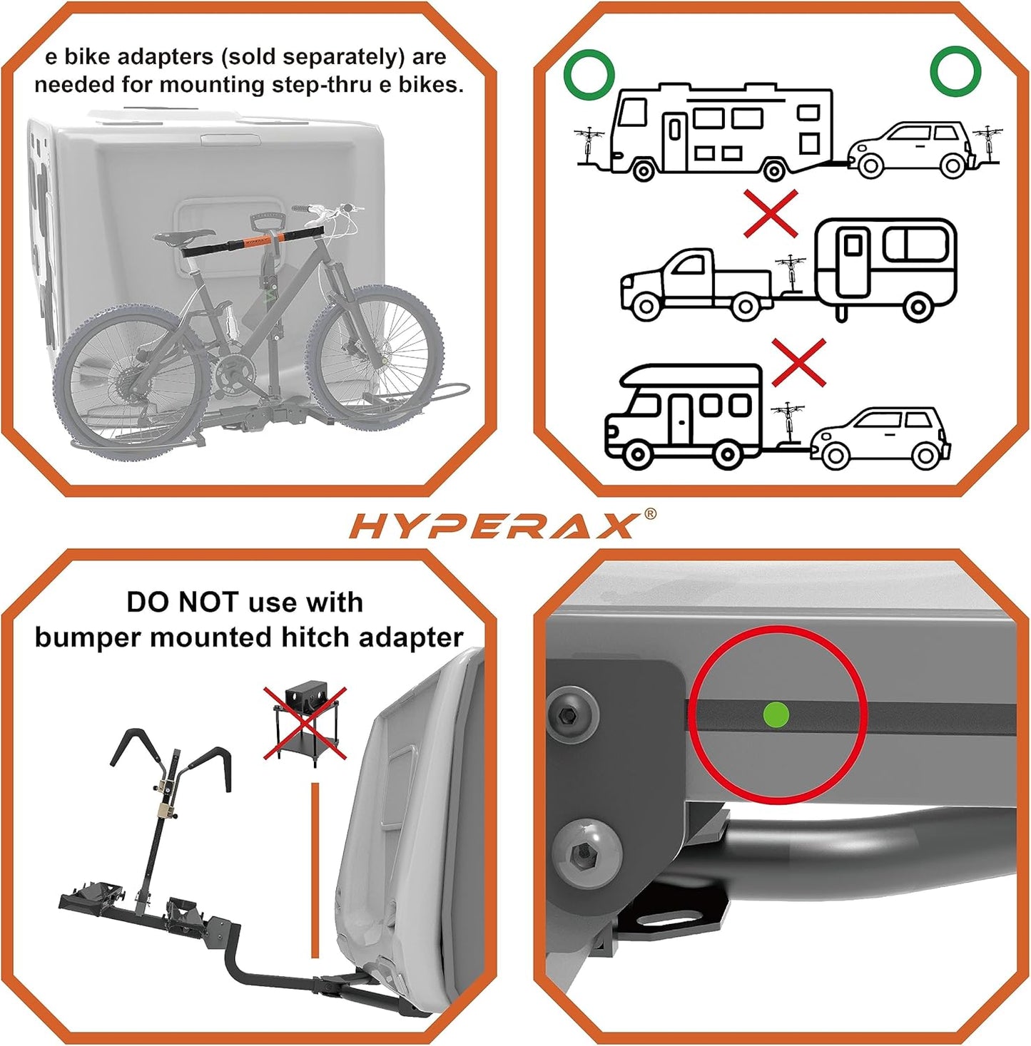 HYPERAX Patented Lift Assisted Volt Lift RV Rated Hitch Mounted 2 E Bike Rack Carrier Up to 2X 80lbs eBikes with Up to 5" Fat Tires for RV and SUV