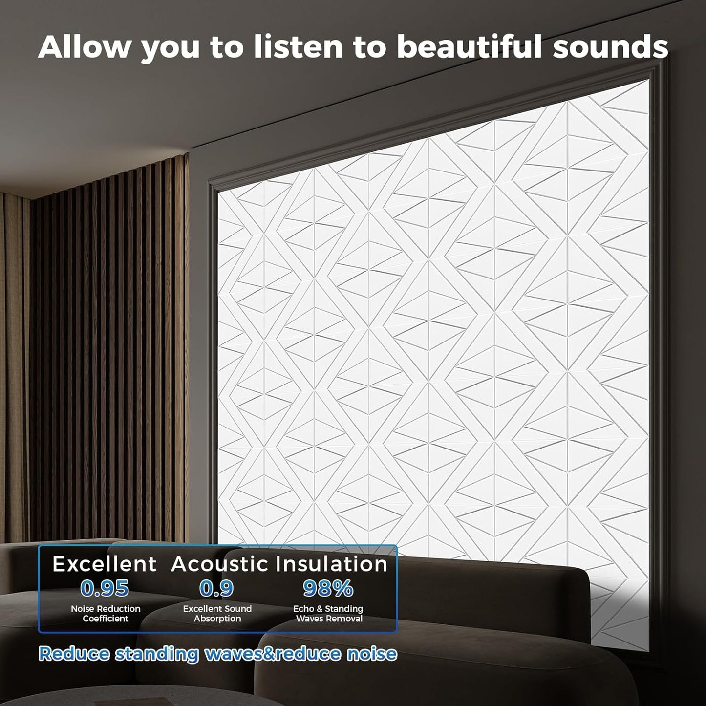 50 Pack Bulk Self-Adhesive Soundproof Wall Panels, 12 x 12 x 0.47 In Sound Proof Foam Panels for Walls, 1.2lb/ft³ High Density, Thicker 0.47in, Acoustic Panels, Duty for Large Walls White