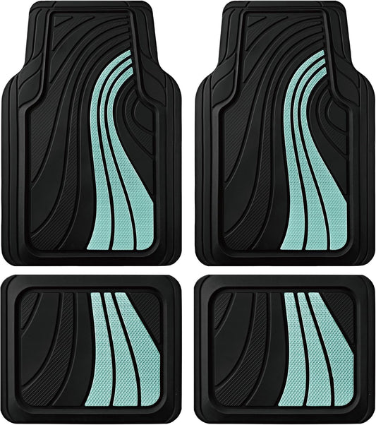 Road Comforts Car Floor Mats Full Set – Front & Rear Car Floor Mats with Aluminum Design, Anti-Slip Backing, All-Weather Protection, Trim-to-Fit Car Mats for Most Sedans, SUVs & Vans - Green