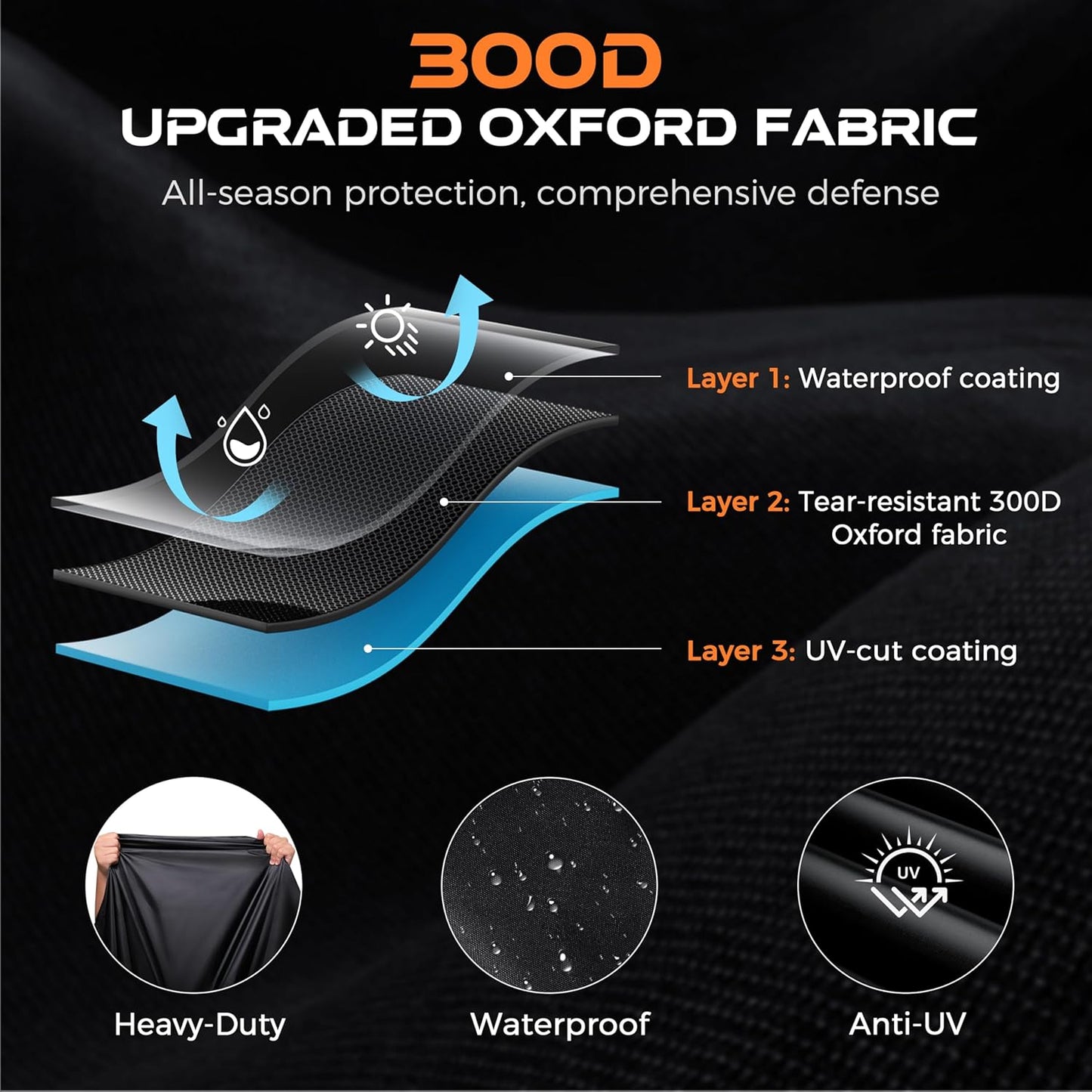 Motorcycle Cover Waterproof Outdoor, 300D Heavy Duty, UV & Rain Resistant, 3 Wind-Resistant Buckles, Dual Lock Holes, Includes Storage Bag, Fits Most Motorcycles up to 104",Silver