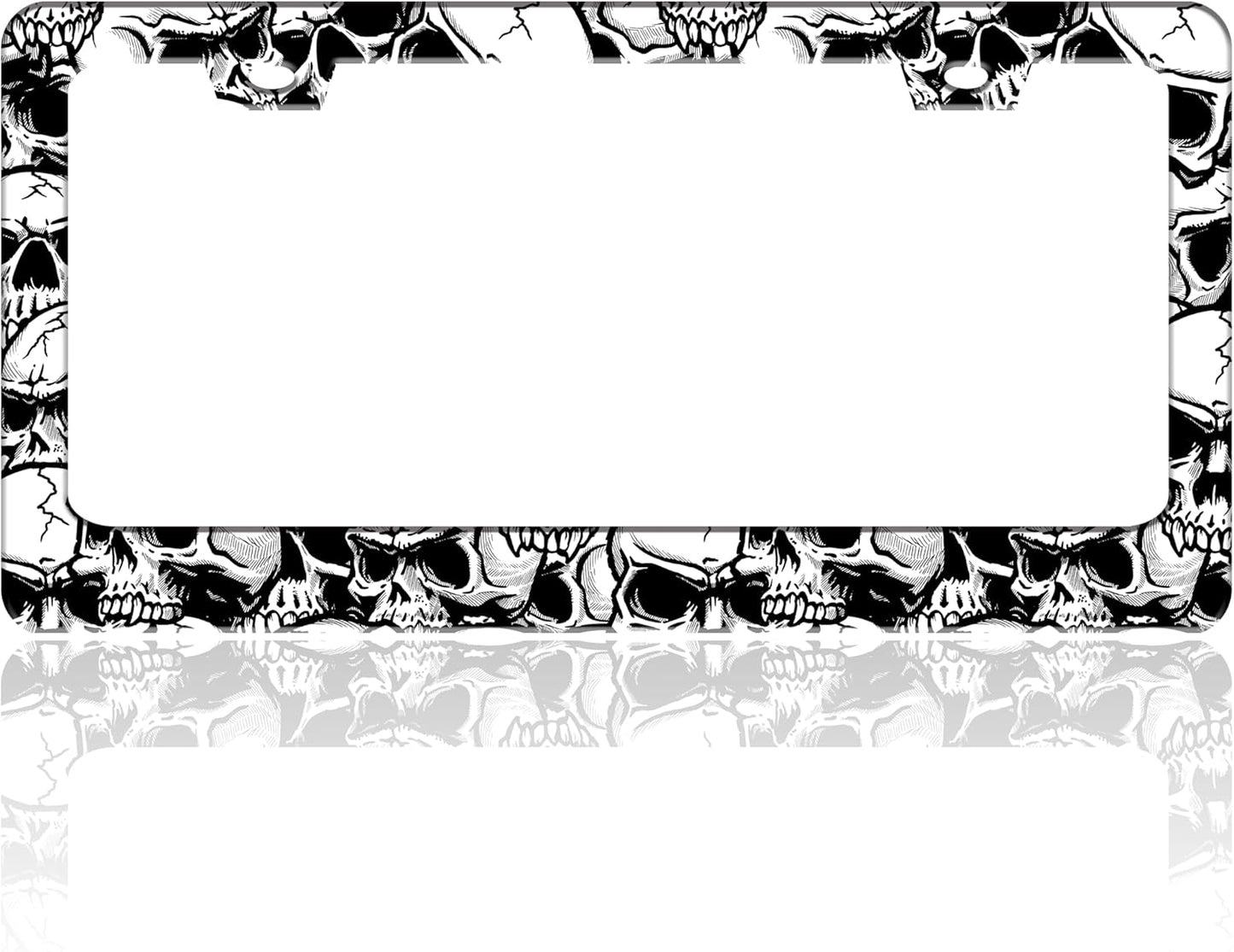 Skull License Plate Frame Black White Skeleton Stainless Steel License Plate Holder for Front or Rear Car Tags Funny for Car Decoration Accessories with Screws 6.3 X 12.2 in for Women Men