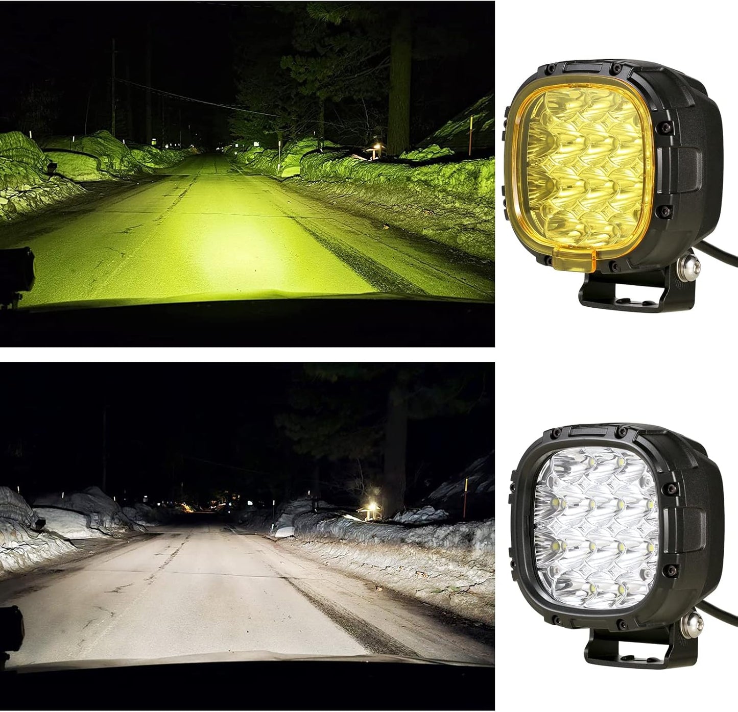 BIGLION.X 4 Inch Pair 160W Round LED Offroad Lights Super Bright Driving Offroad Pod Lights Fog Lights Work Light Bumper Light Pods with Amber Covers Wiring Harness for Pickup Trucks SUV UTV ATV