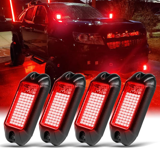 Nicoko 4Pods Pure Red LED Rock Lights 72 pcs LEDs high Power Rock Lights Neon Underglow Light for Car Trucks ATV UTV SUV Boat Underbody Glow Trail Rig Lights IP68 Waterproof