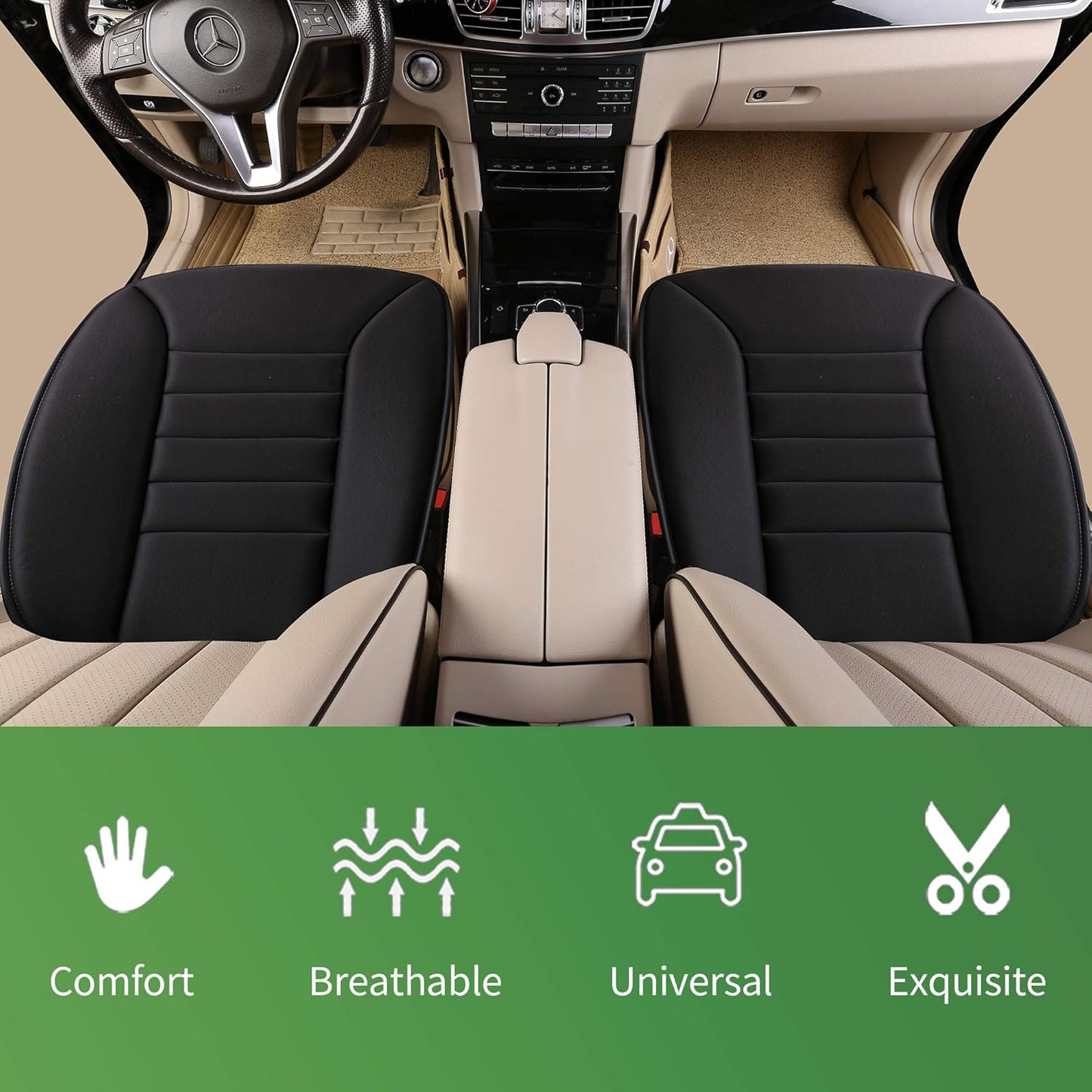 Premium Car Seat Cushion, Driver Cushion with Comfort Memory Foam & Non-Slip Rubber Bottom, Car Seat Pad Works with 95% of Vehicles and Office Chair or Home (Black)