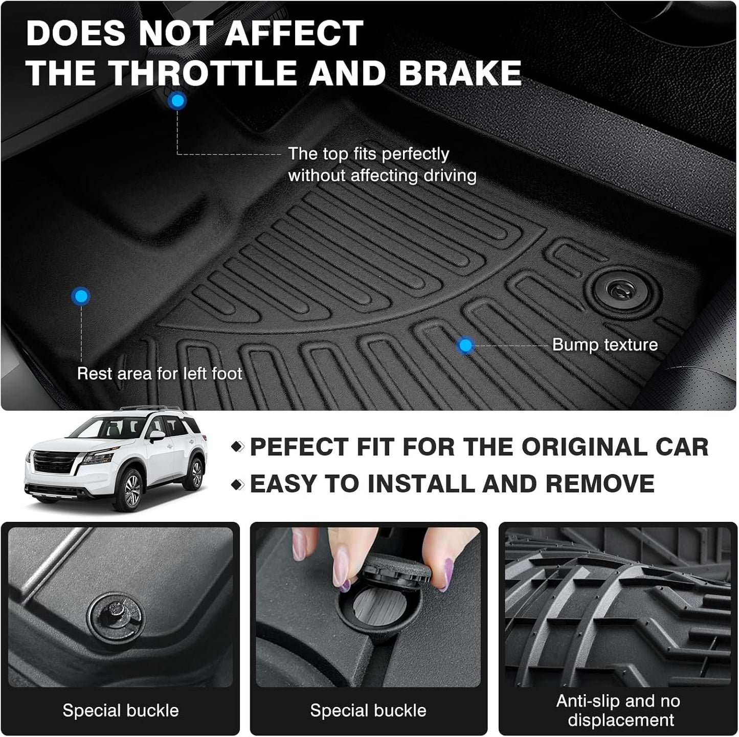 Powerty Floor Mats for 2023-2025 Nissan Pathfinder 7 Seats Accessories All Weather Floor Liners 3D TPE Floor Mat Heavy-Duty Floor Liners