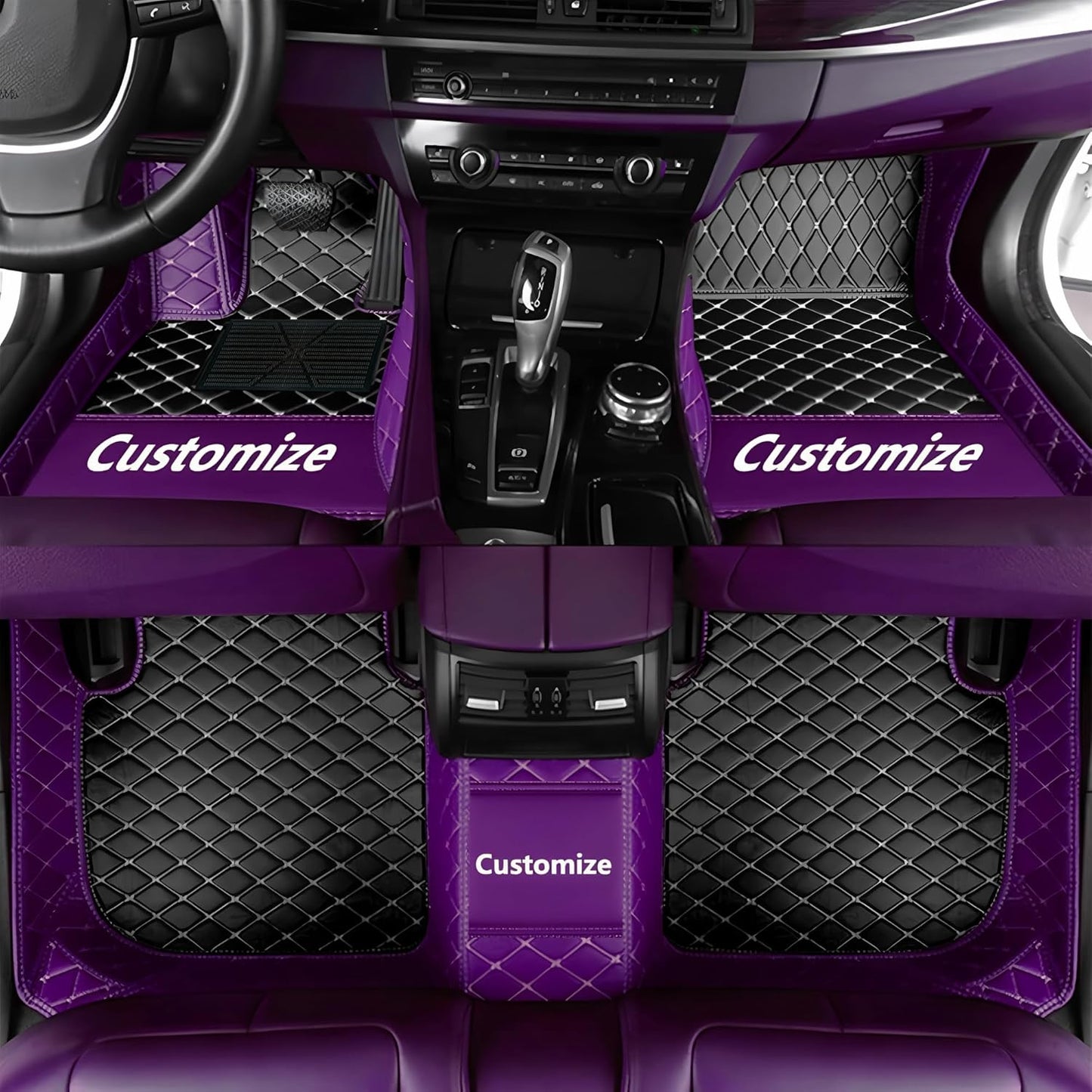 Custom Personalized Floor Mats for Cars，Luxury Full Coverage All Car Floor Mats，Anti-Slip Leather Car Mat Set ，Custom Floor Mats for 99% of Cars, Trucks & SUVs. (Purple and Black)