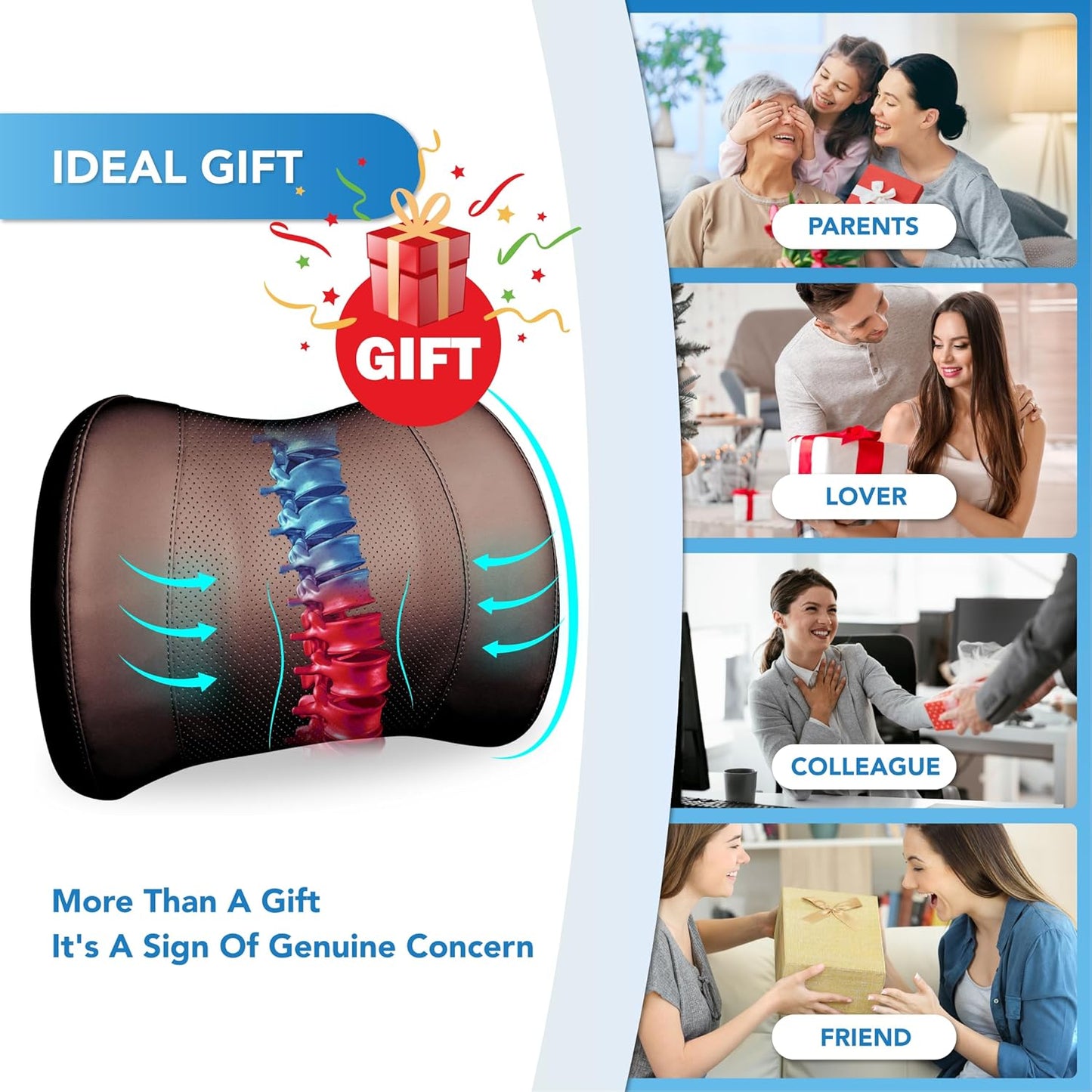 Lumbar Support Pillow for Car, Memory Foam Lumbar Pillow for Lower Back Pain Relief - Back Cushion for Driving, Chair Support for Car-Office Chair, Wheelchair - Classic Brown