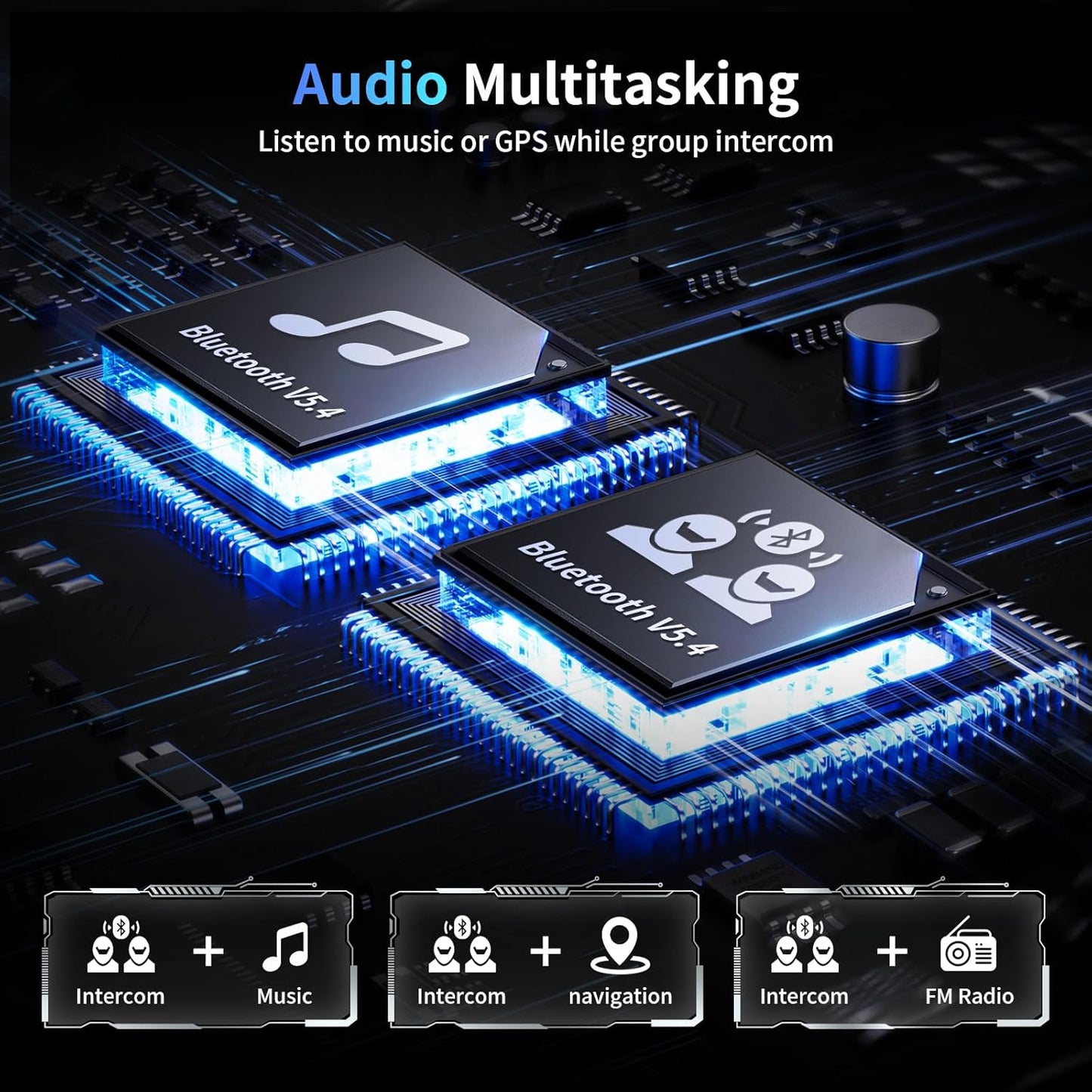 Fodsports FX7 10 Riders Mesh Motorcycle Bluetooth Headset, Dual Chips V5.4 Helmet Bluetooth Headset with Audio Multitasking, Music Share, Motorcycle Intercom with CVC & ENC Noise Reduction, FM, 2 Pack